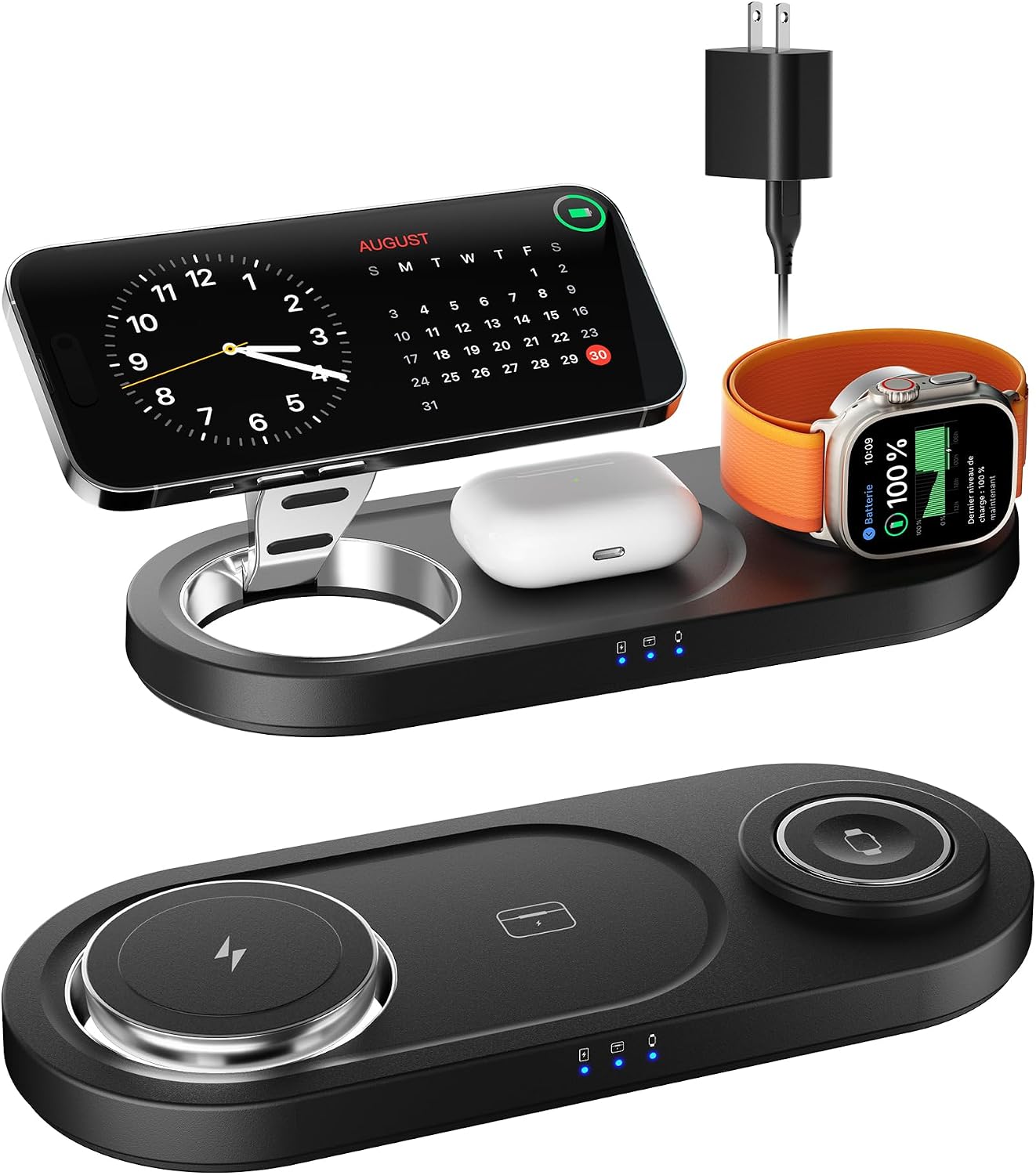 Foldable 3 in 1 Wireless Charging Station for Apple Mag-Safe Charger Stand | Fast Magnetic Wireless Charger Station for iPhone 17 Air 16 15 14 13 12, Apple Watch, AirPods Pro/4/3/2, and More (Black)