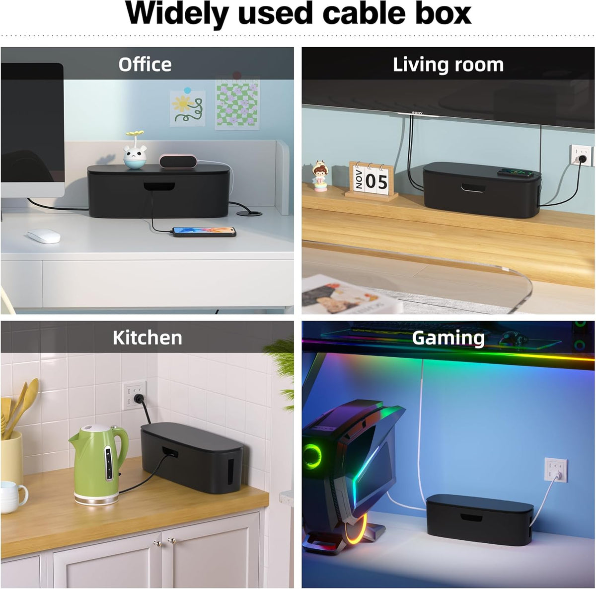 Cable Management Box, Large Cord Organizer Box to Hide Power Strip