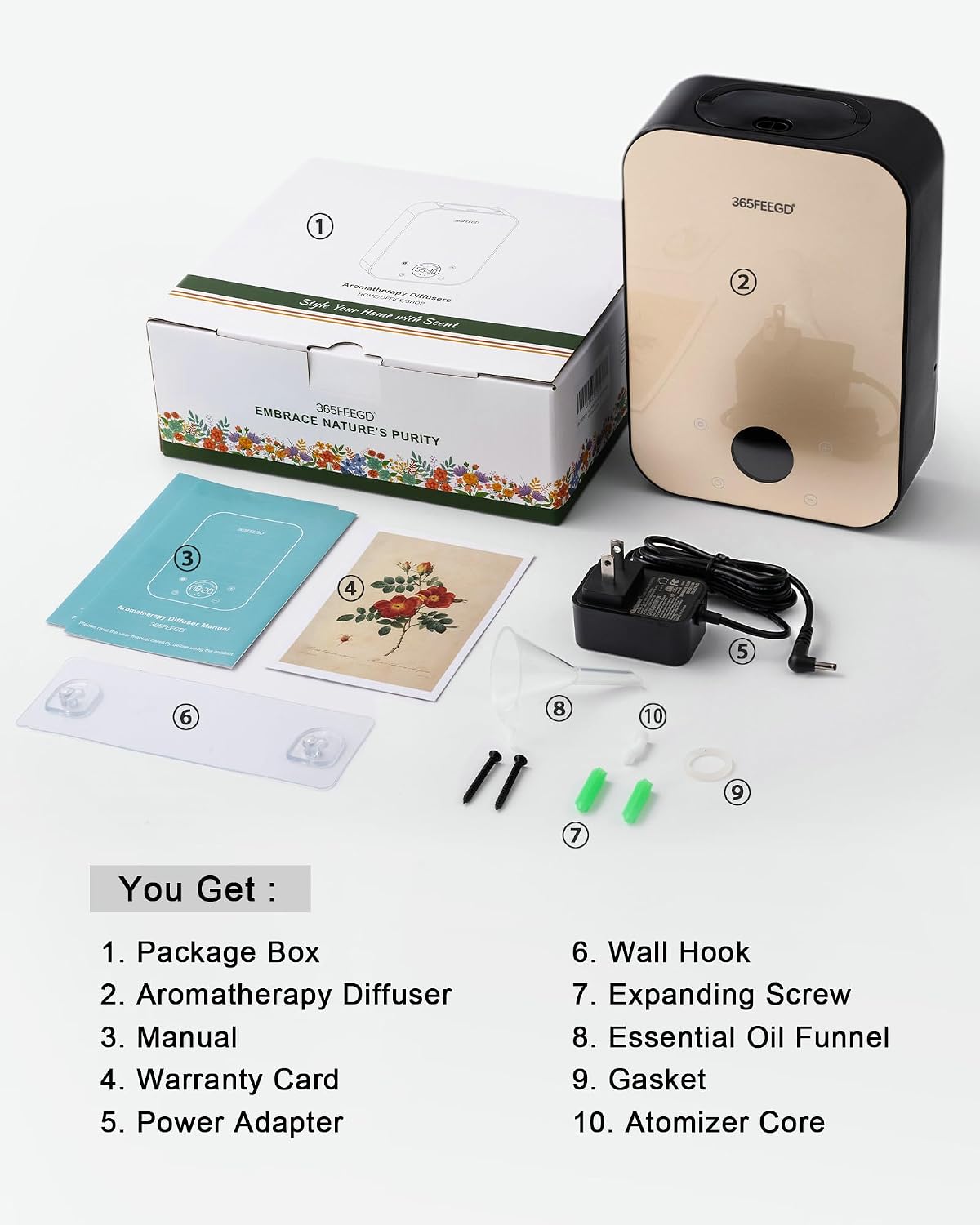 Waterless Oil Diffuser - Pure Essential Oil Diffuser with App Control - 150ml/1700 Sq.Ft. Coverage for Effective Aromatherapy in Home/Office/Hotel (Black Gold)