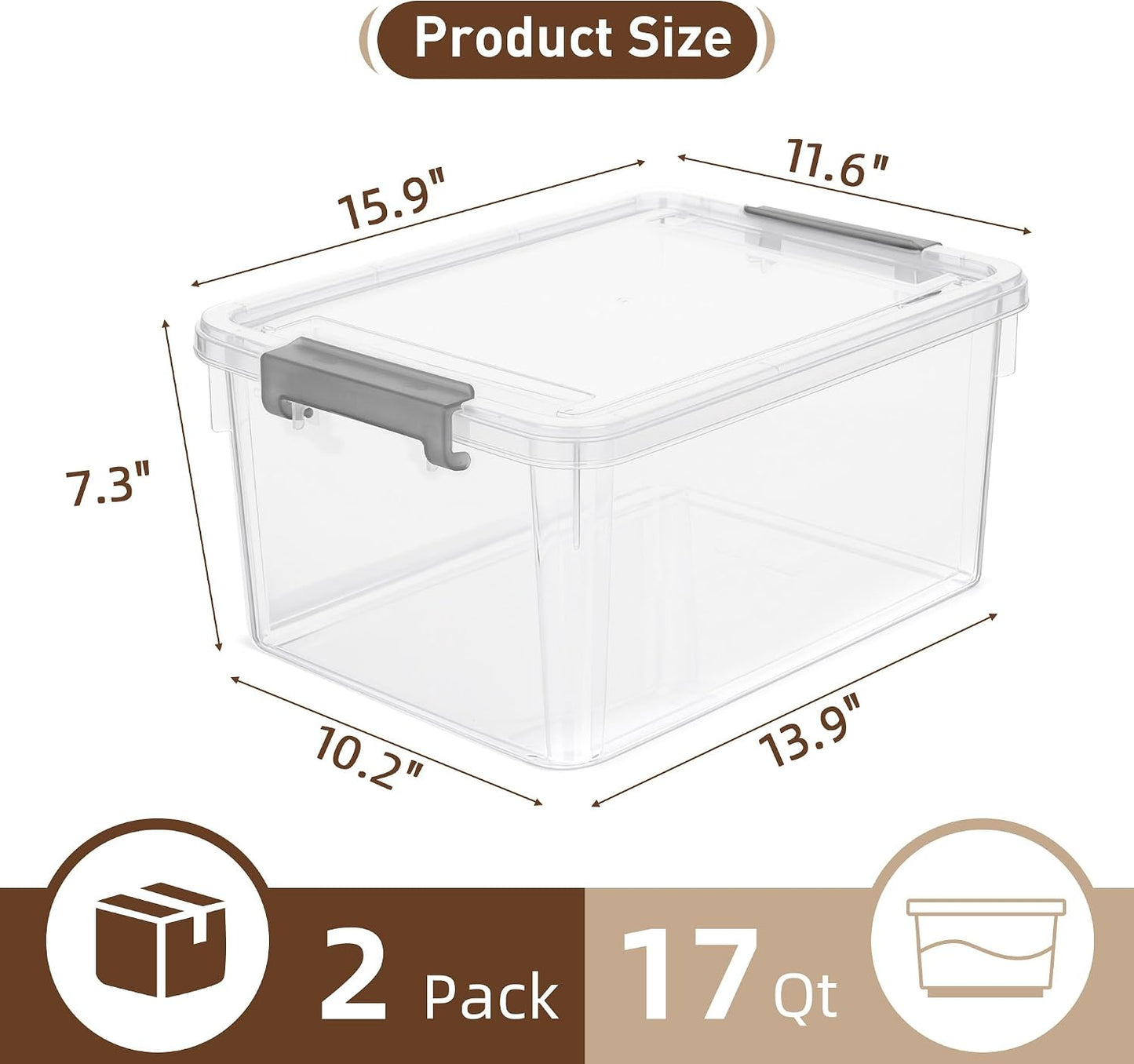 Citylife 17 QT Plastic Storage Bins with Latching Lids Stackable Storage Containers for Organizing Large Clear Storage Box for Garage, Closet, Classroom, Kitchen, 2 Packs