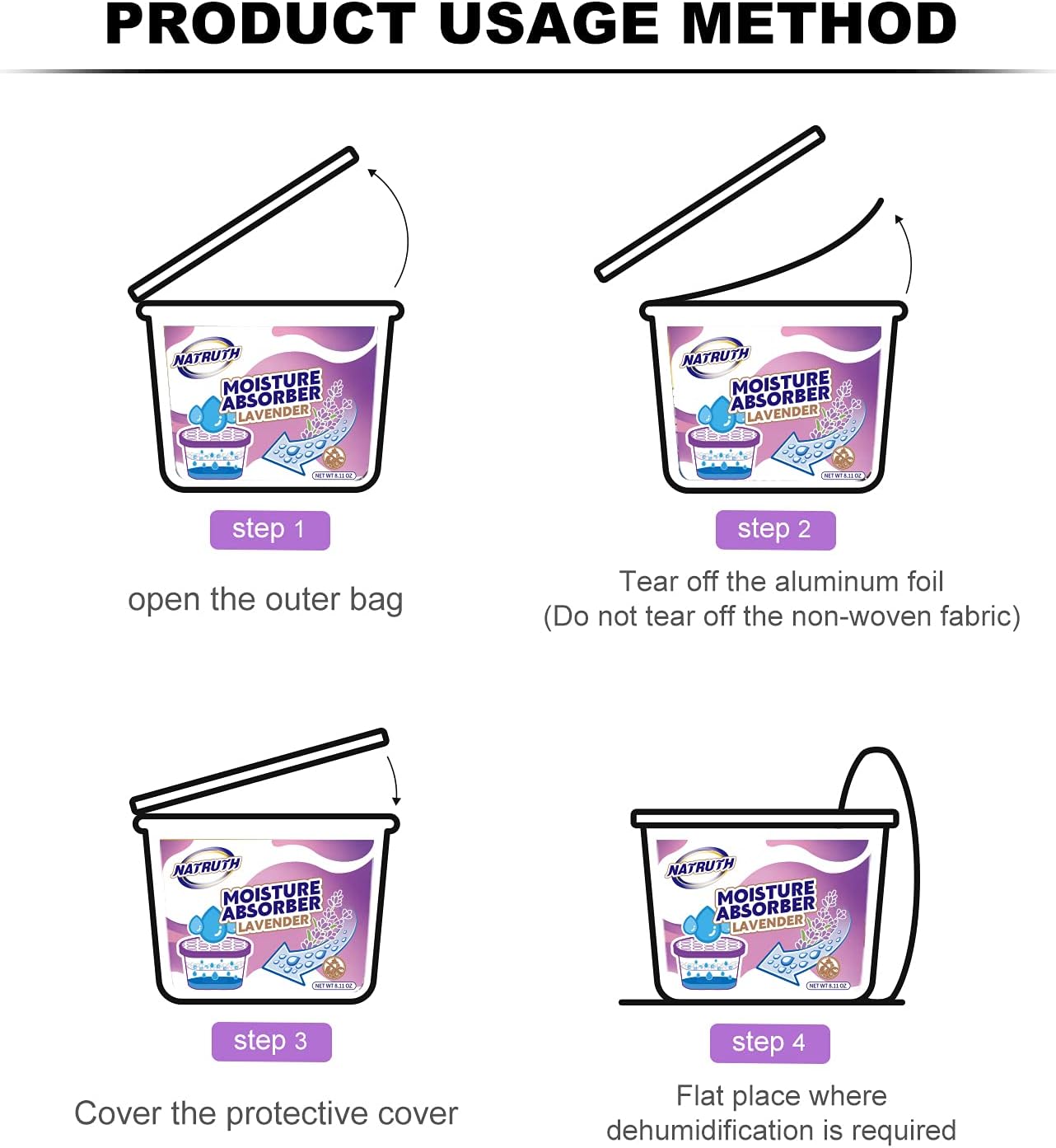 NATRUTH Moisture Absorbers with Lavender Scent,9-Pack Portable Closet Dehumidifier, Odor Eliminator Absorber Bucket, Unscented Humidity Absorber,Cleaner Air Dehumidifier for Closet,Bathrooms