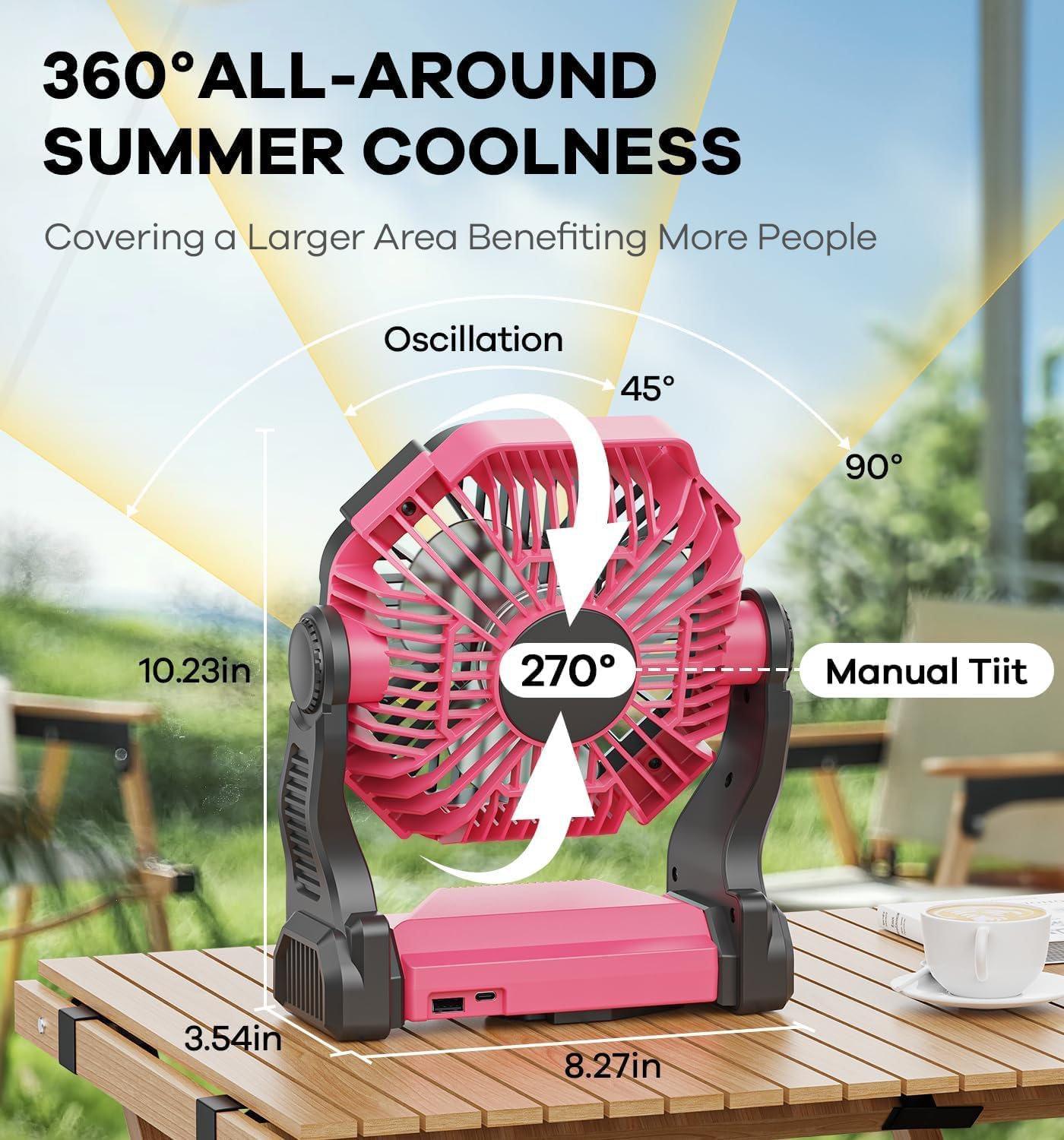 DOWILLDO 20000mAh Portable Battery Powered Camping Fan - with LED Light, Quiet Battery Operated, Camping Gear for Travel, Tent, Beach, Car or Hurricane Power Outages, Pink
