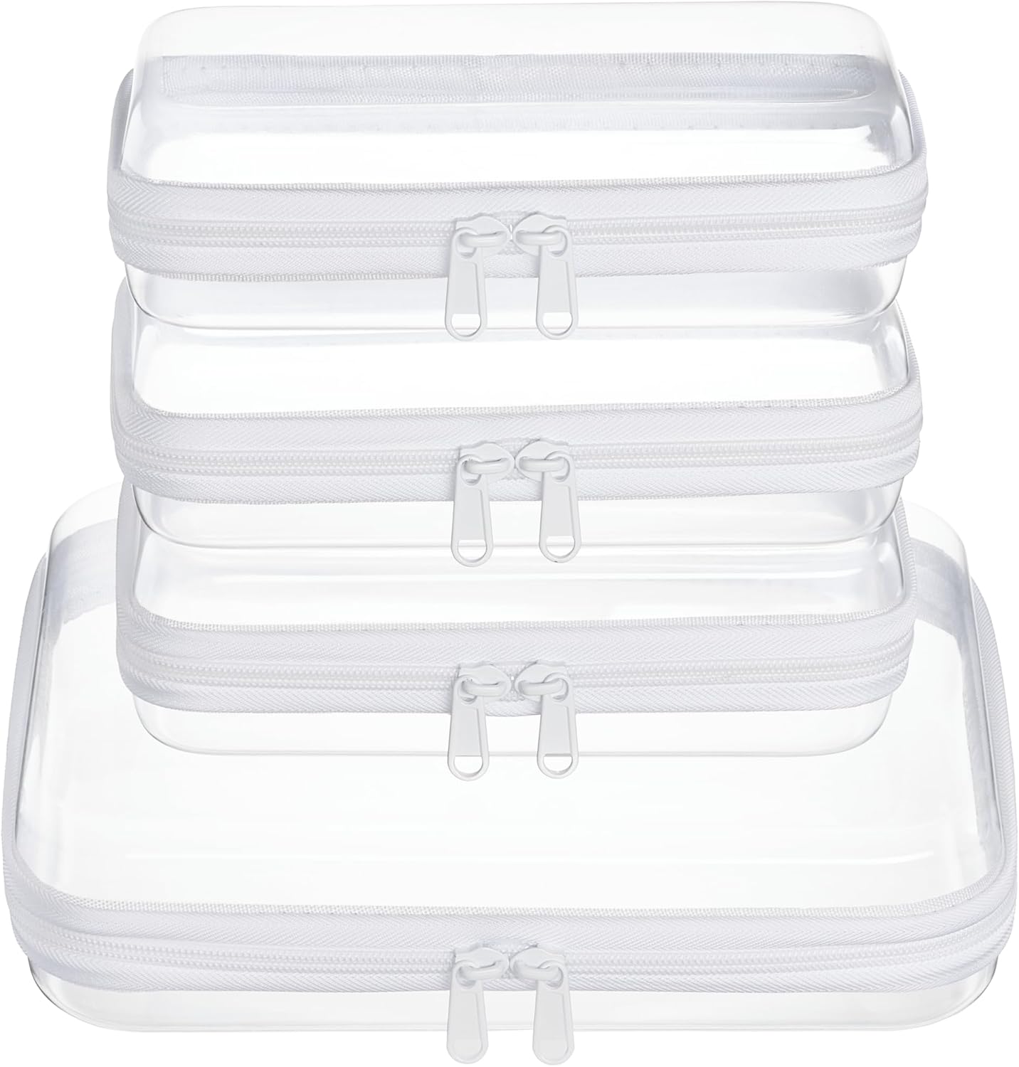 4 pcs Clear Zipper Pouches,Hard Shell Zipper Case, Toiletry Bag for Travel, CLear Diaper Bag, Toiletry Pouch, Travel Organizer, Cosmetic Bag,Toy Storage Bins (M+3S)(Ivory)