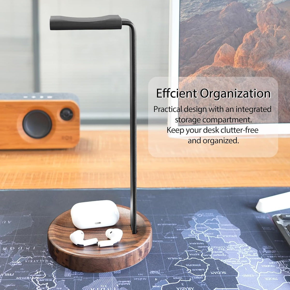 GEVO Headphone Stand for Desk - Wooden Headset Stand for Desk - Wooden Headphone Holder with Airpods Max and More