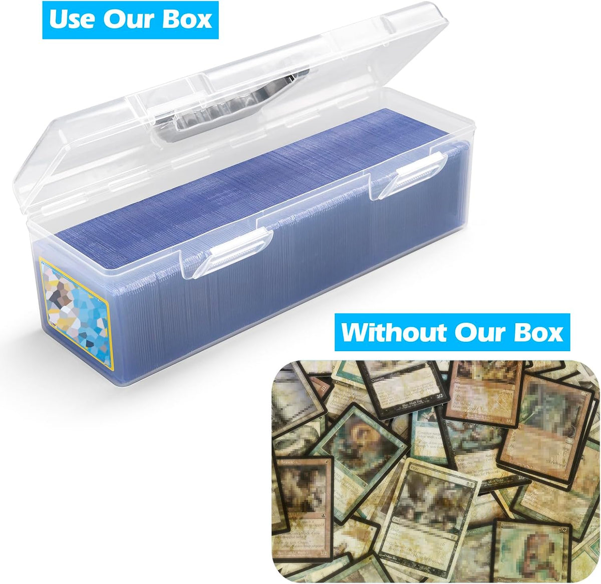 SUNEZLGO Storage Box For Toploader, Trading Card Storage Box Plastic, Playing Card Case, Large For Toploaders 200 Cards 750, Fit For Toploader and Standard Card