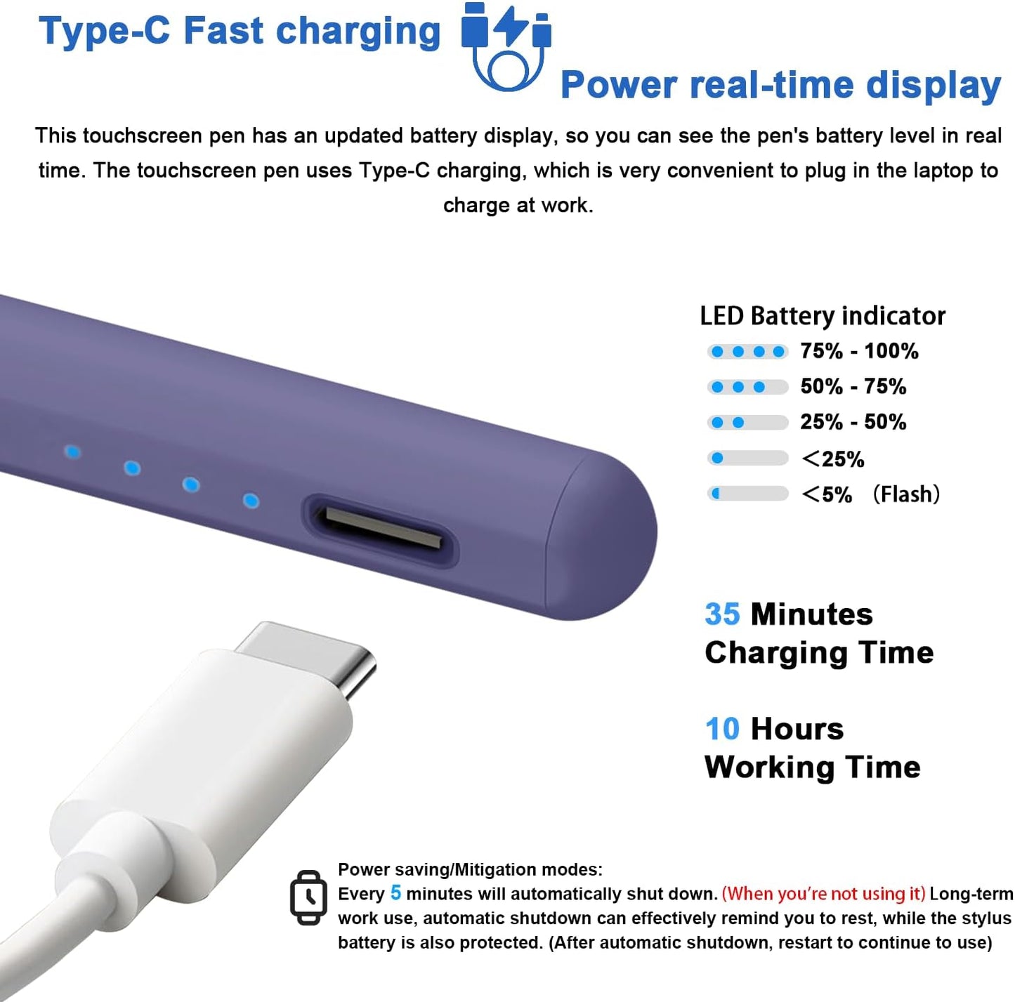 Stylus Pens for Touch Screens Power-Display Tablet Pen POM Tip Magnetic Digital Touch Pen Compatible with iPhone/iPad/iPad Pro/Lenovo/Nintendo Switch 2/Other Smartphone and Tablet Devices (Purple)
