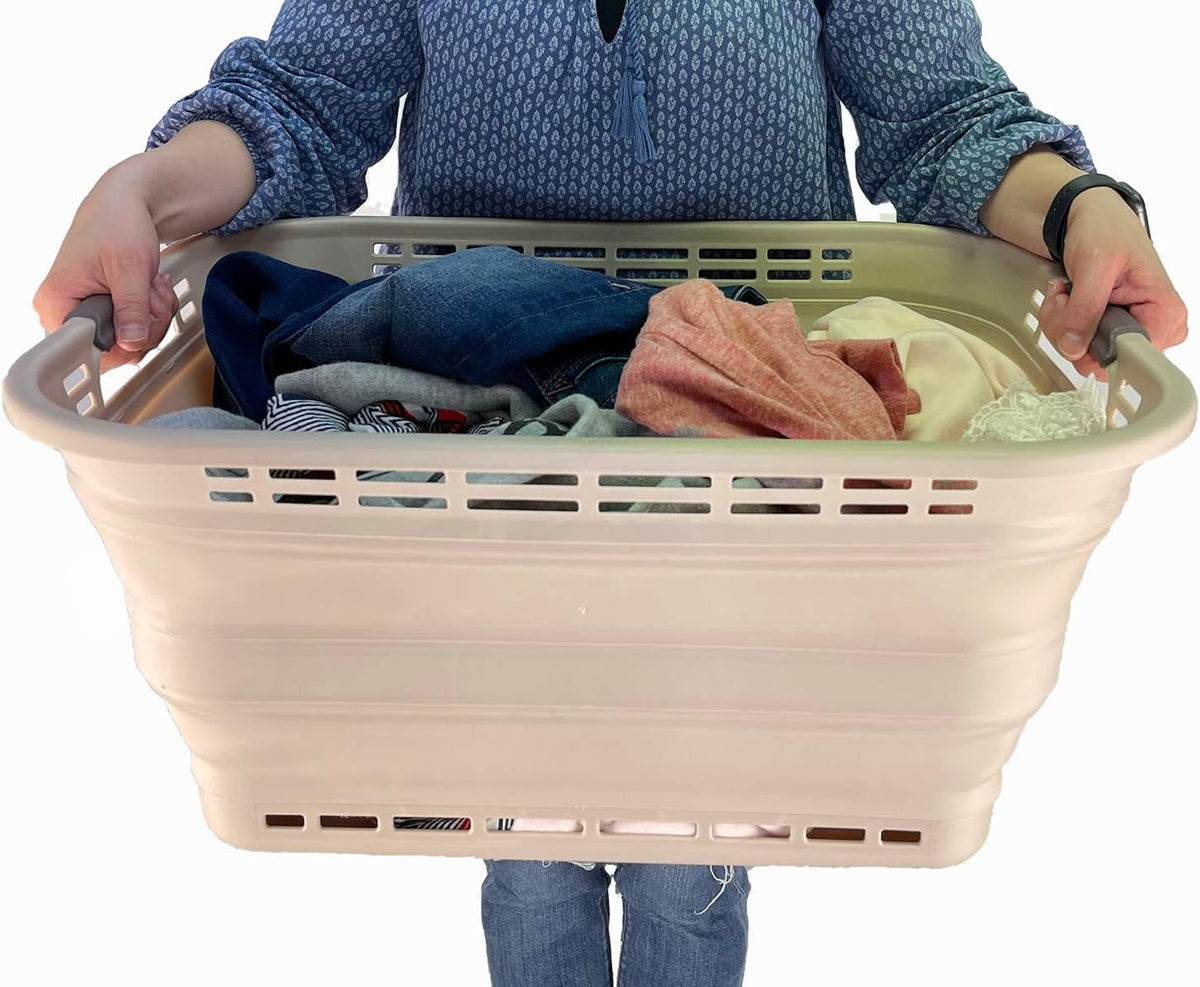 SAMMART 42L (11 Gallons) Collapsible Plastic Laundry Basket - Foldable Pop Up Storage Container/Organizer - Portable Washing Tub - Space Saving Hamper/Basket [BPA Free] (Apricot/Brown)