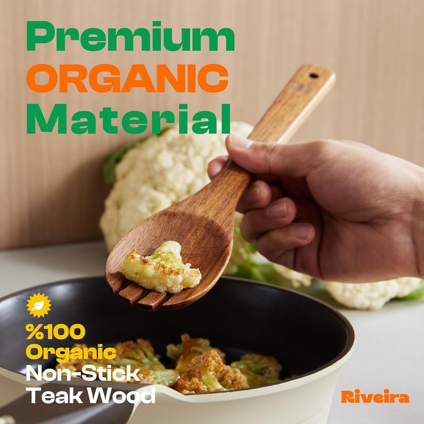 Riveira Teak Wooden Spoons for Cooking Set of 6 – Natural Teak Wooden Cooking Utensils, Wooden Spatula, Wooden Spoon - Premium Quality Utensil Set for Non-Toxic Cooking
