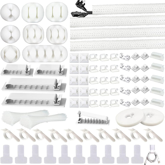 White Cable Management Organizer Kit 4 Cable Sleeve Split 311Pcs