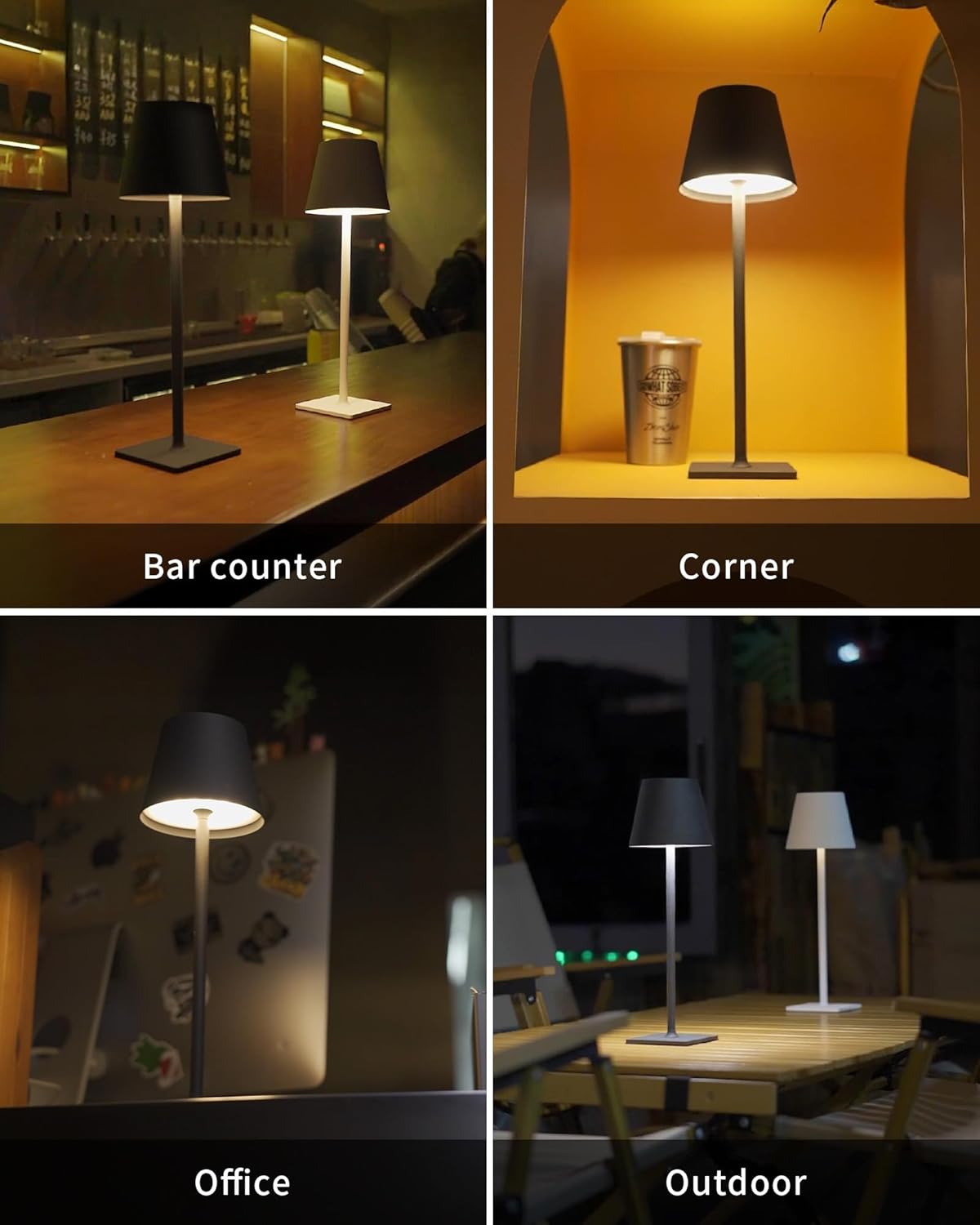 KDG 2 Pack Cordless Table Lamp, Portable LED Desk Lamps, 5000mAh Battery Operated, 3 Color Stepless Dimming Up, for Restaurant, Bedroom, Outdoor Camping, Coffee Shop, Night Light, Rechargeable (Black)