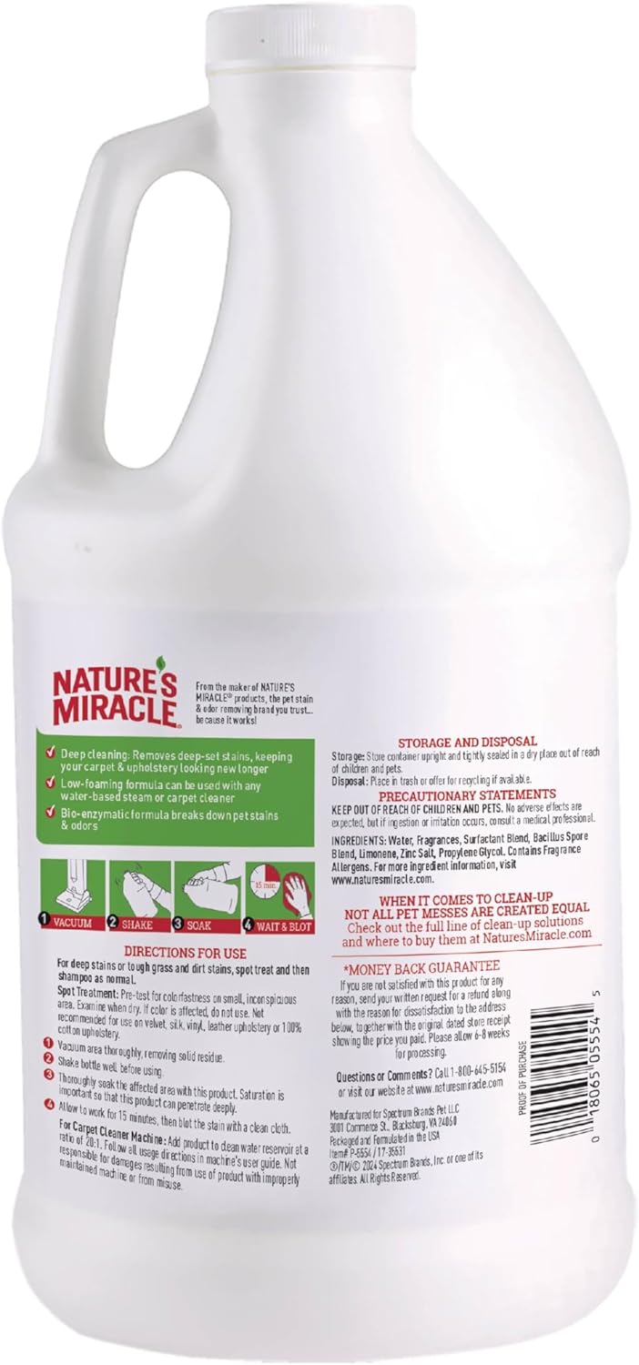 Nature’s Miracle Carpet Shampoo, Bio-Enzymatic Deep-Cleaning Pet Stain And Odor Remover, 64 oz