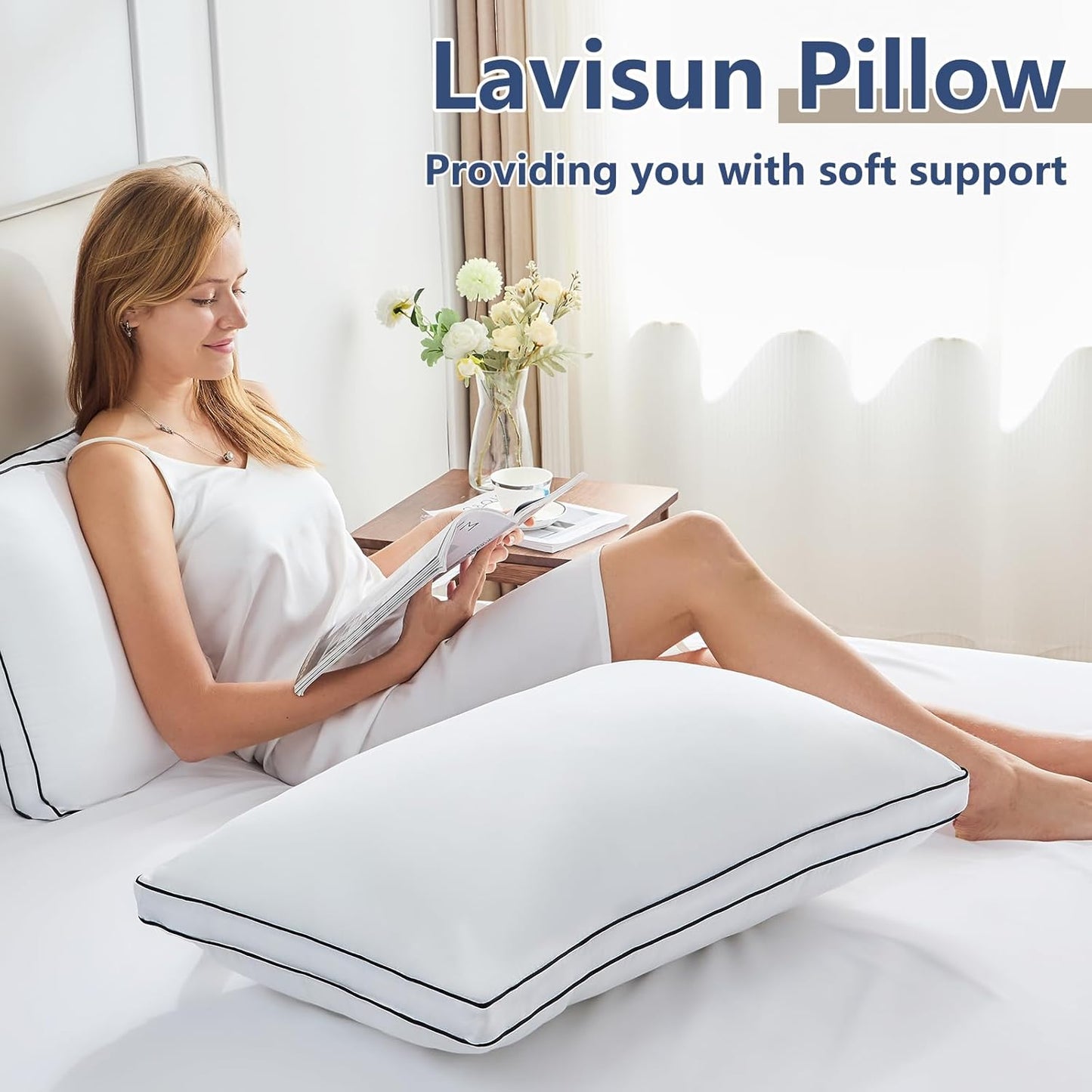 CozyLux Pillows Queen Size Set of 2, Soft and Supportive 3D Down Alternative Bed Pillow for Sleeping 2 Pack White, Luxury Hotel Quality Gusseted Bedding Pillow for Back, Stomach or Side Sleepers 18x28