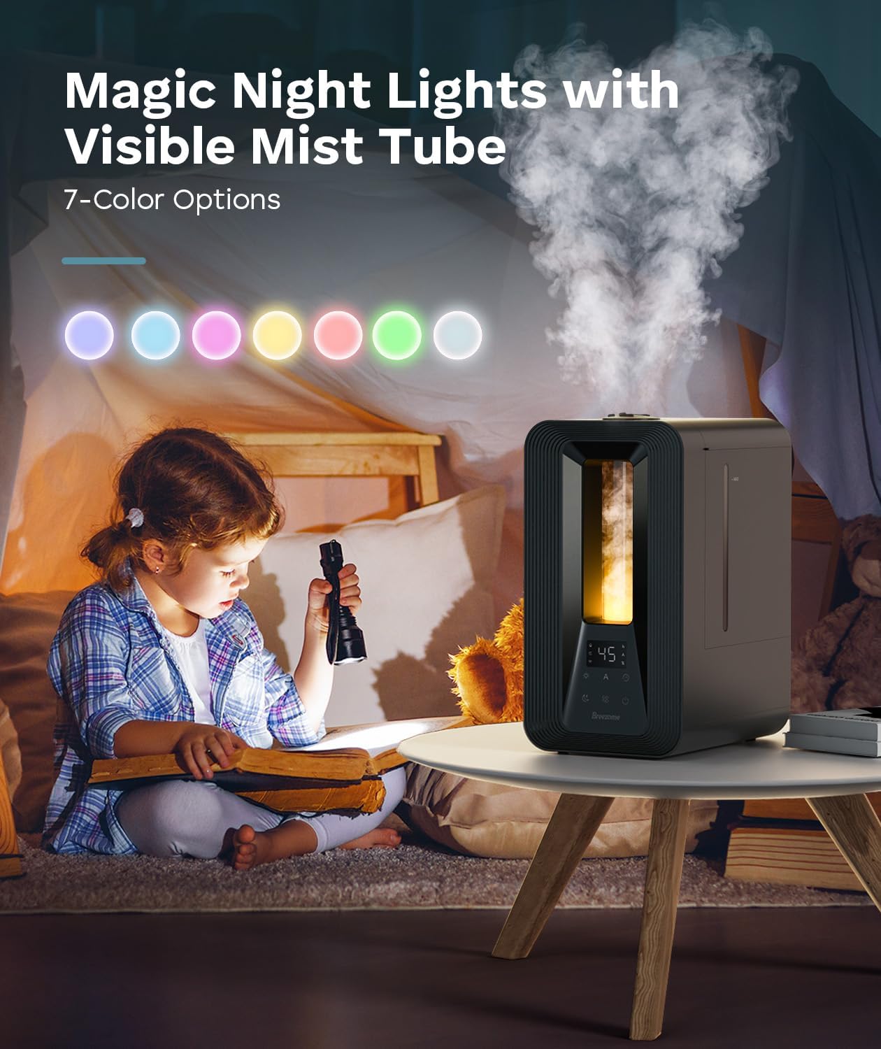 BREEZOME 6L Humidifiers for Bedroom, Cool Mist Top Fill Humidifier with Aroma Diffuser, Humidistat, Night Light, 50H Runtime, Quiet Ultrasonic Humidifiers for Home Large Room, Baby Nursery, Plants