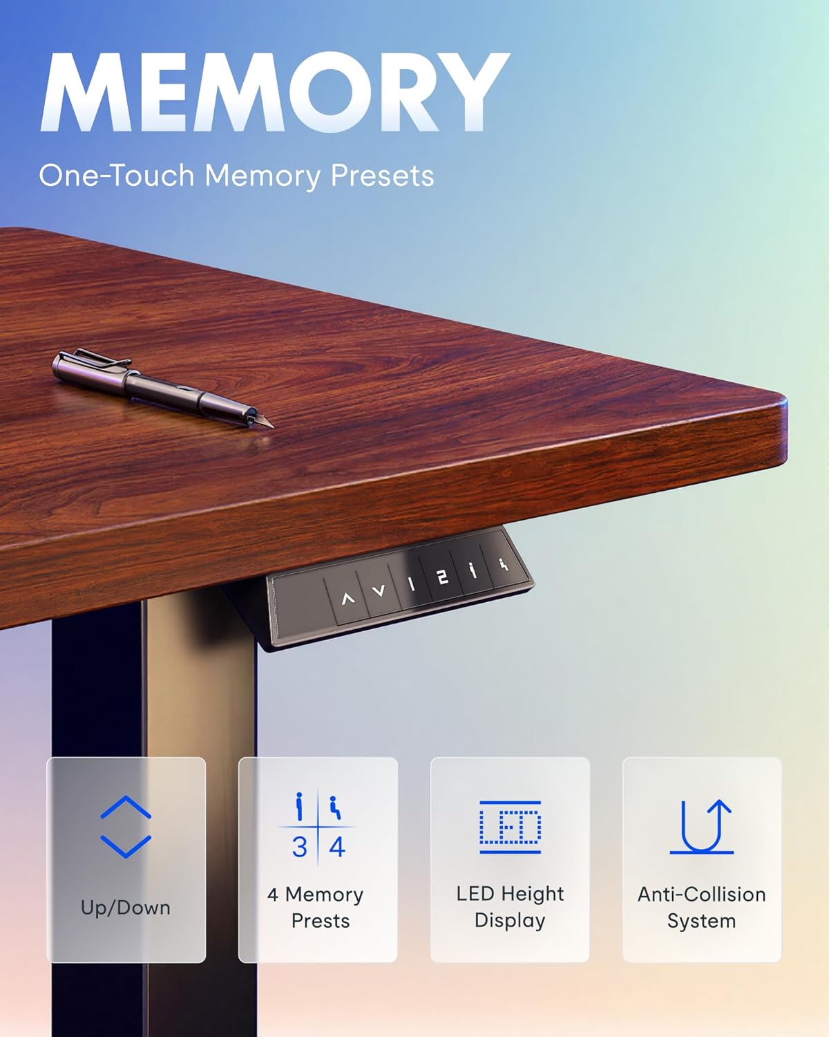 FLEXISPOT EN1 One-Piece Standing Desk, Electric Adjustable with 4 Memory Presets, 176 LBS Capacity, Stable & Quiet, Seamless Desktop for Home Office & Dual Monitors, 48"x24" Mahogany