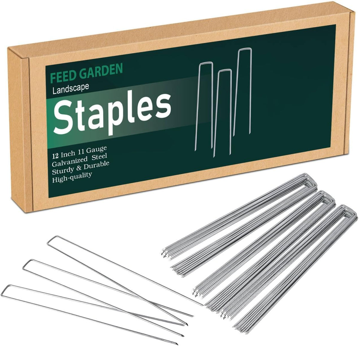 FEED GARDEN 10 Inch 50 Pack Galvanized Landscape Staples 11 Gauge Anti-Rust Garden Stakes Landscaping Fabric SOD Pins Yard Stakes for Weed Barrier Fabric
