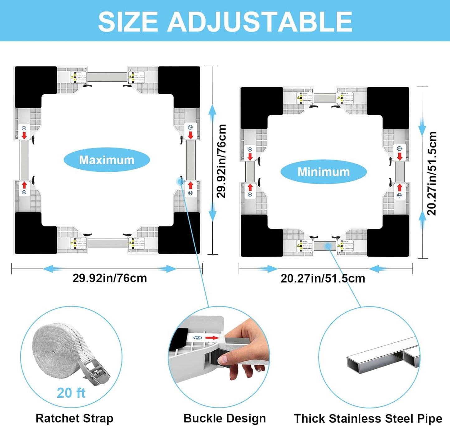 Kiss Core Upgrade Washer Dryer Stacking Kit, Universal Washer Dryer Stacking Kit Adjustable 29/28/27/26/25/24 Inch, Small Space Saving Solution Stacking Kit for Washer and Dryer with Ratchet Strap
