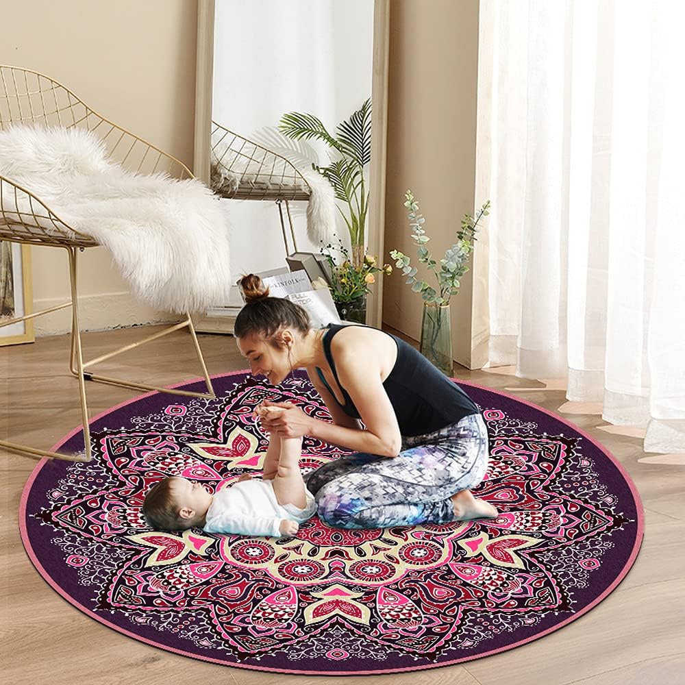 Knsbk Large Round Yoga Mat 4.6'X3.5mm for Exercise Premium Extra Thick, Ultra Comfortable, Non Slip, Meditation Mat