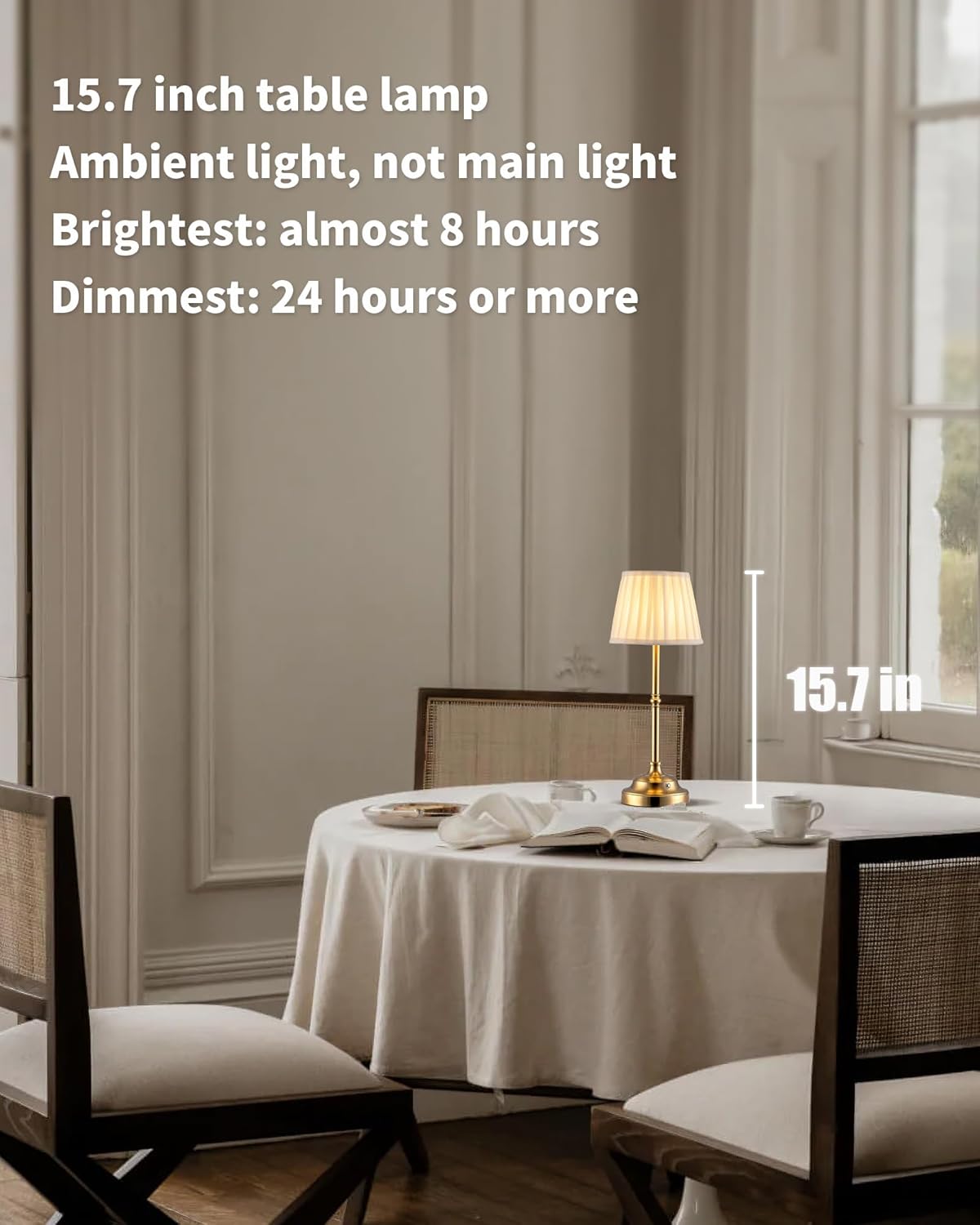 KDG Portables Cordless Table Lamp, Fabric Shade Desk Lamp, 4000mAh Rechargeable Battery Powered Lighting, Dimmable Light for Dining Room, Bedroom, Bedside, Bar, Night Light, Camping, Balcony (Gold)