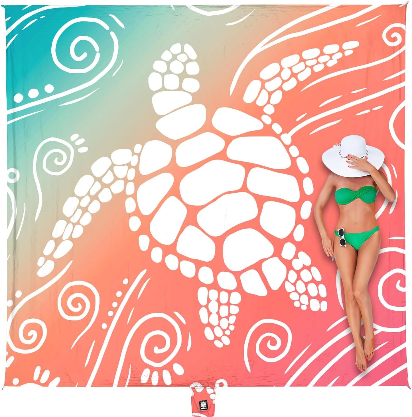 WEKAPO Beach Blanket Waterproof Sandproof Oversized Extra Large Sand Free Beach Mat with Stakes, Storage Bag - Essentials for Outdoor Beach, Picnic (Sea Turtle, 8 X 7 FT (1~4 Person))