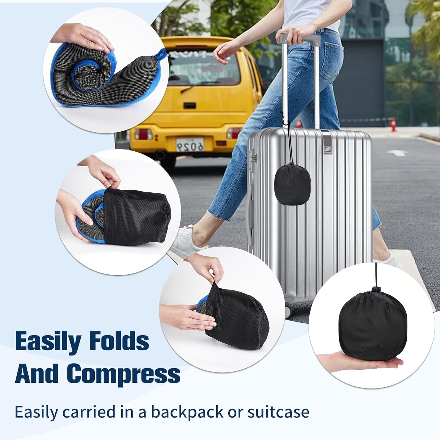 Cirorld Neck Pillow for Traveling, Travel Pillows for Airplanes,100% Pure Memory Foam Travel Neck Pillow, Adjustable Flight Pillow, Portable Plane Accessories with Eye Mask, Earplugs, Carry Bag