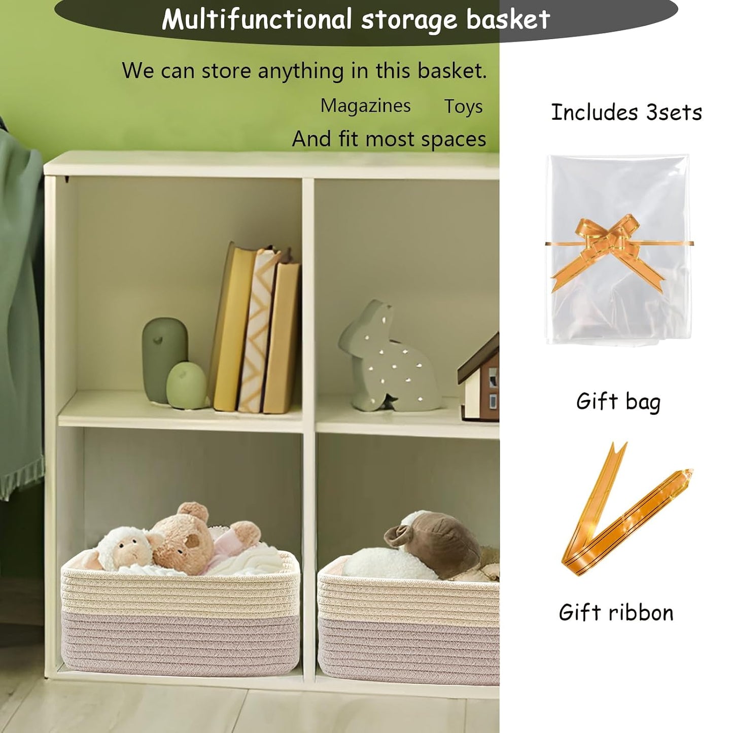 COMFY HOMI 11.5"x7.5"x4.7" Storage Baskets for Organizing | Cotton Rope Woven Basket | Toy Storage Bin Box | Basket for Shelves, Closet Organizer Bin, Decorative Closet Shelf, 3 Pack,