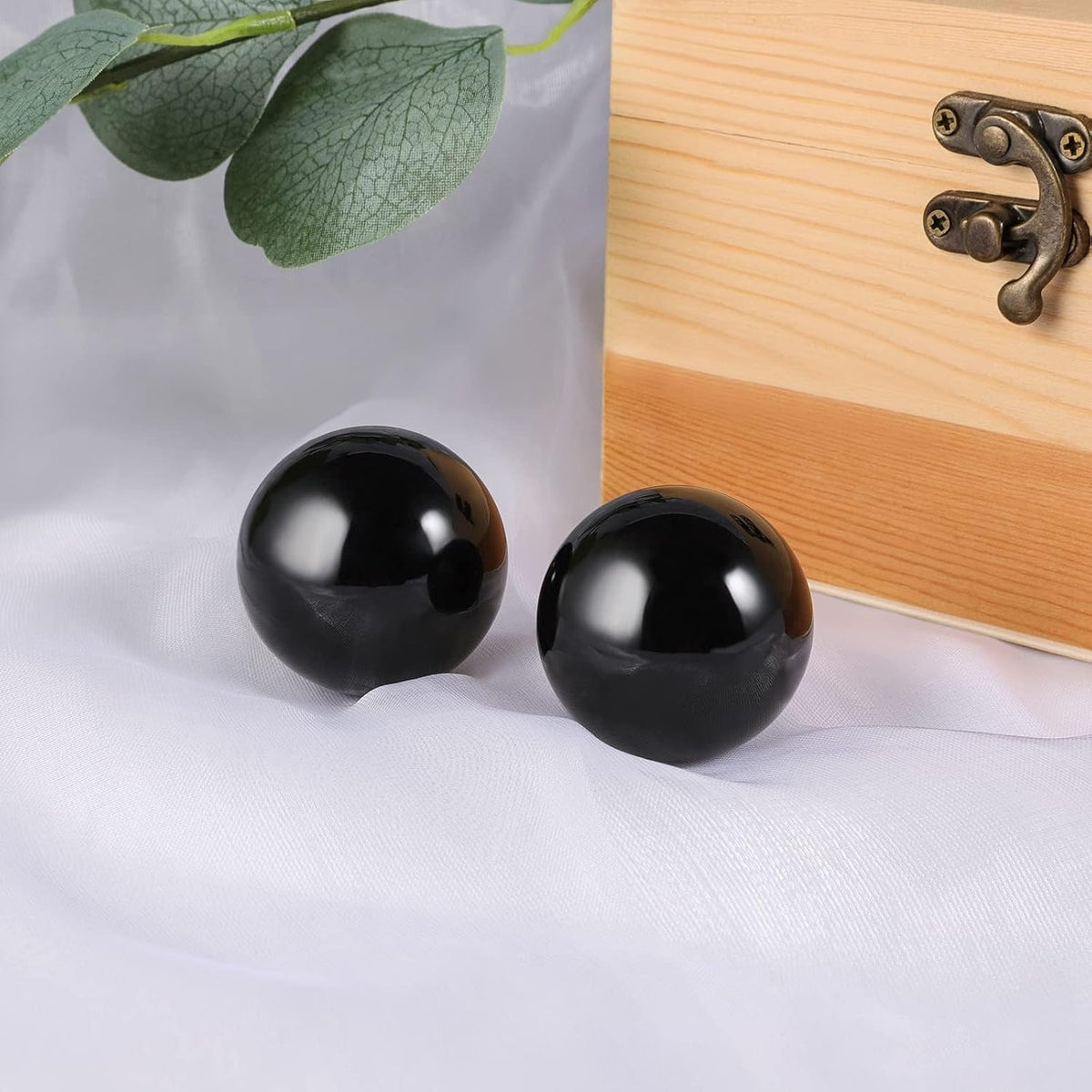 Learay 2Pcs Baoding Balls, Boading Balls for Hand Therapy, Black, 1.57 inch