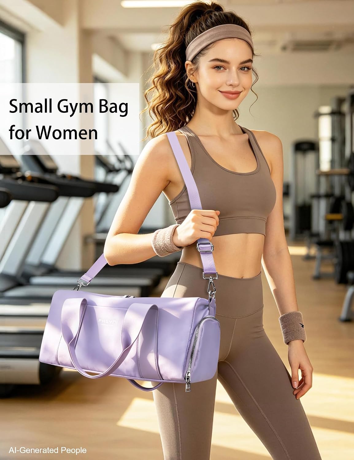 16" Gym Bag for Women,with Shoes Compartment and Waterproof Pocket(Purple)