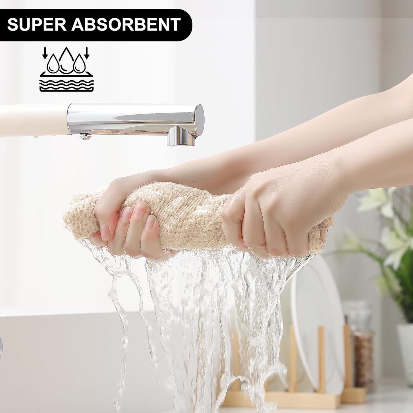 Homaxy 100% Cotton Kitchen Towels and Dishcloths Set, 12 x 12 Inches and 13 x 28 Inches, Set of 8 Bulk Kitchen Towels Set, Ultra Soft Absorbent Dish Cloths for Washing Dishes, Beige
