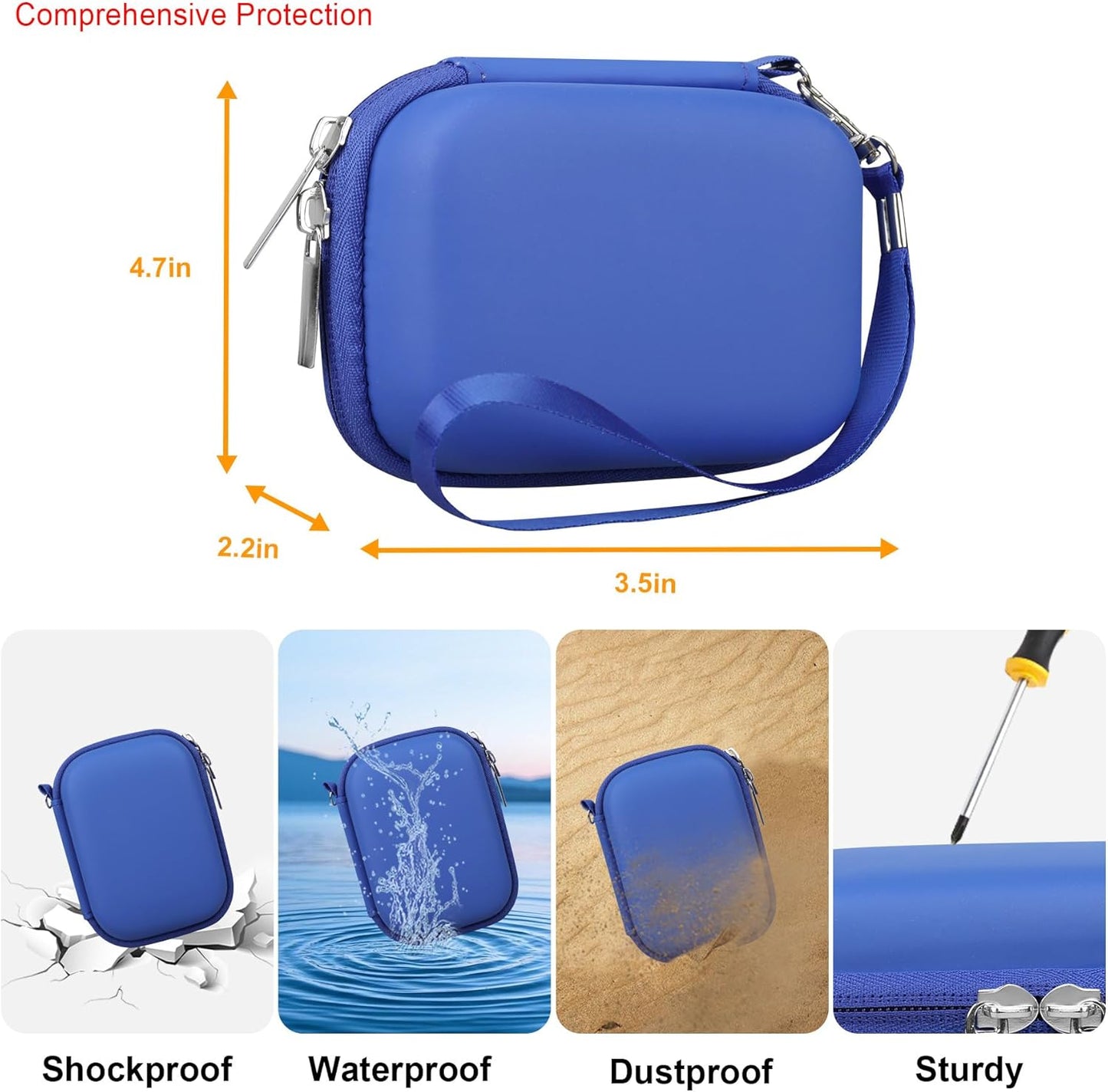 Elonbo Camera Carrying Case for KODAK PIXPRO FZ55 / FZ53 / FZ45 / FZ43 16MP Digital Camera, Vlogging Camera Storage Holder Travel Bag, Mesh Bag Fits Batteries, Cable, Memory Card, Blue