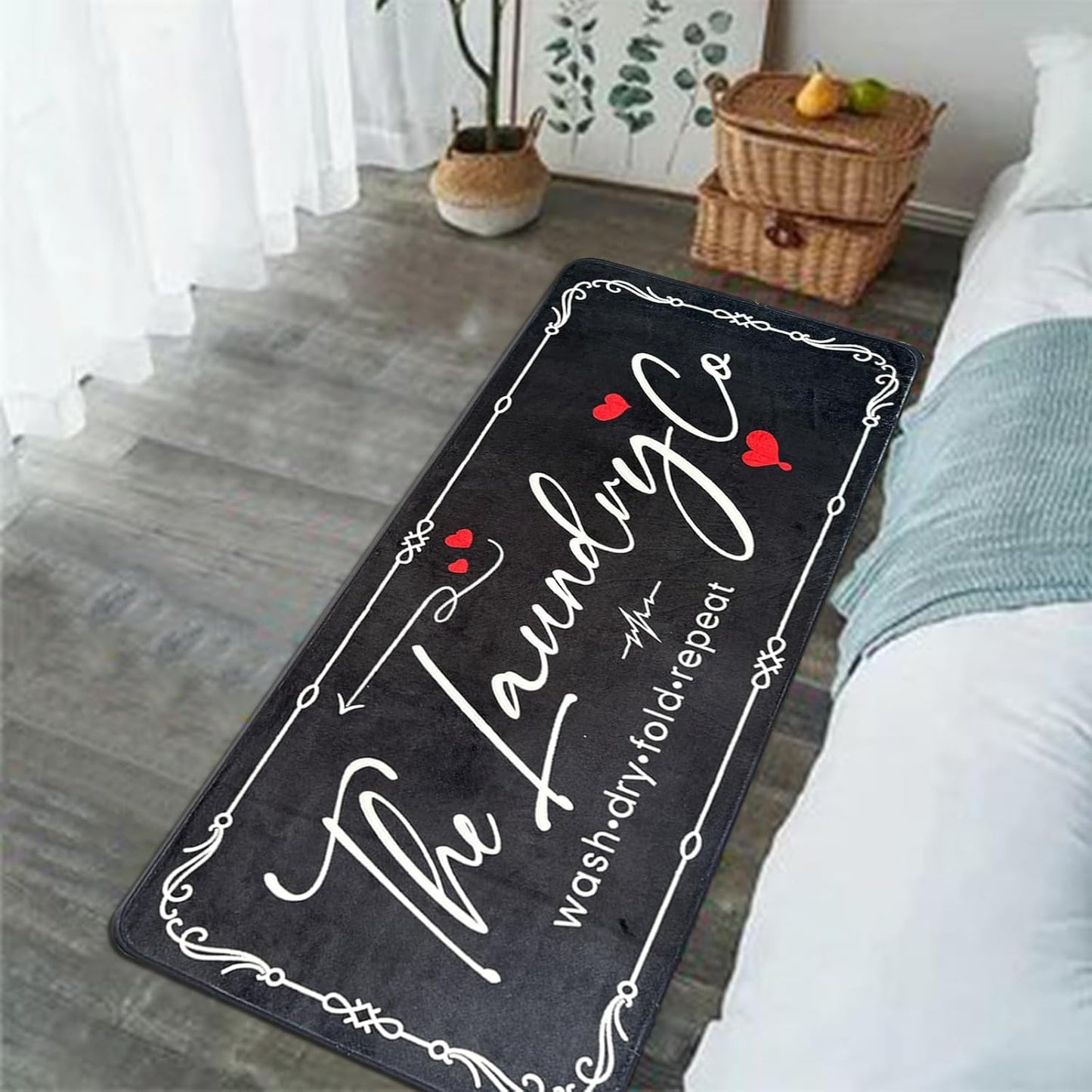 Laundry Room Rug Runner, 20" X 47" Laundry Organization Waterproof Non Slip Mat Text Design Rug Machine Washable Large Bathroom Rugs Stylish Versatile Laundry Room Rugs Decor