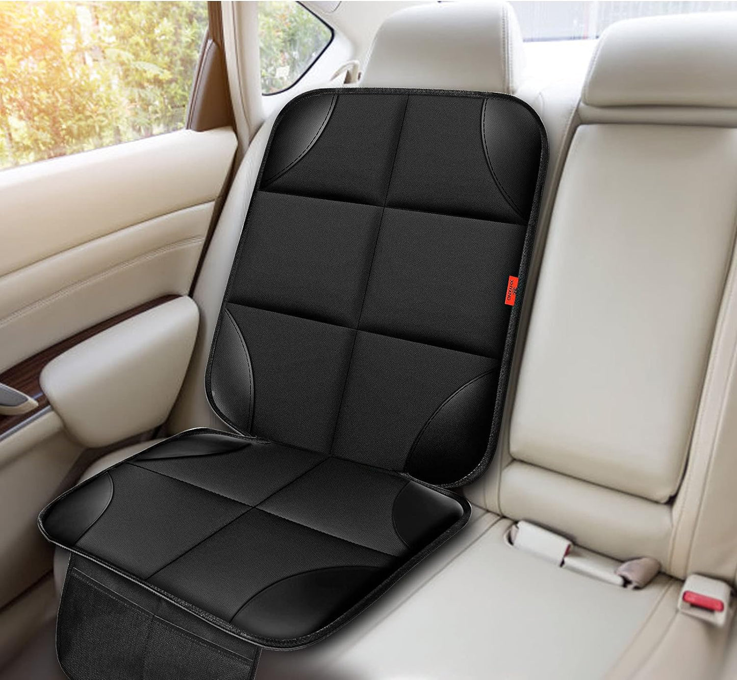 XHYANG Car Seat Protector 1 Pack Car Seat Cushion Mat Thickest Padding,Waterproof 600D Fabric Car Seat Covers for Non-Slip Backing Mesh Pockets for Baby and Pet (Beige, 1 Pc)