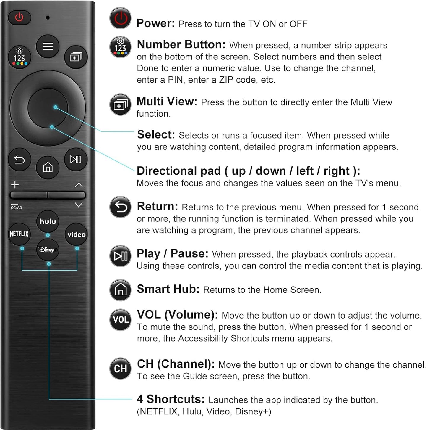 Universal Remote Control Compatible for All Samsung TV LED QLED UHD SUHD HDR LCD Frame Curved Solar HDTV 4K 8K 3D Smart TV Remotes Replacement