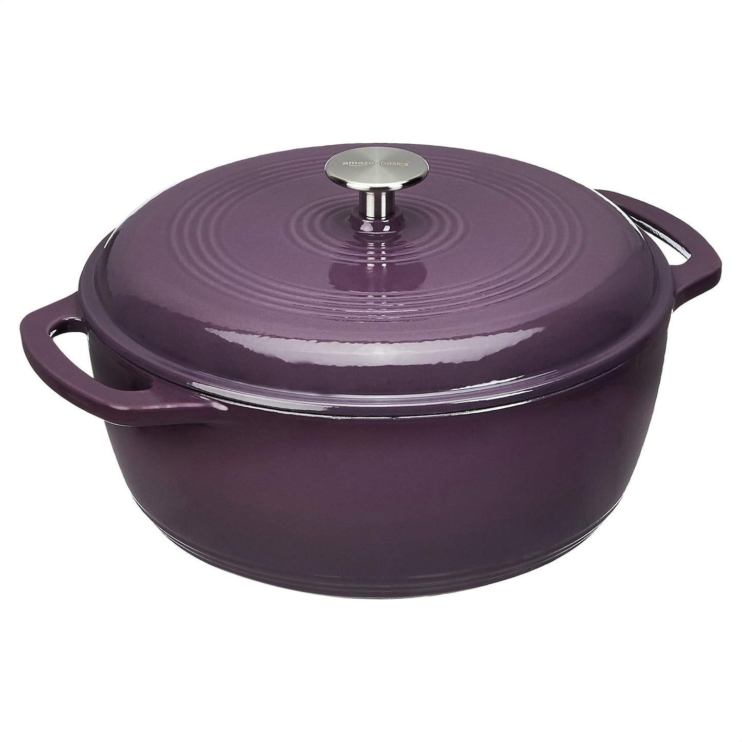 Amazon Basics Enameled Cast Iron Dutch Oven Pot with Lid, Oven Safe, Heavy-Duty, Dual Handles for Braising, Stews, Roasting, Round, 6-Quart, Gray