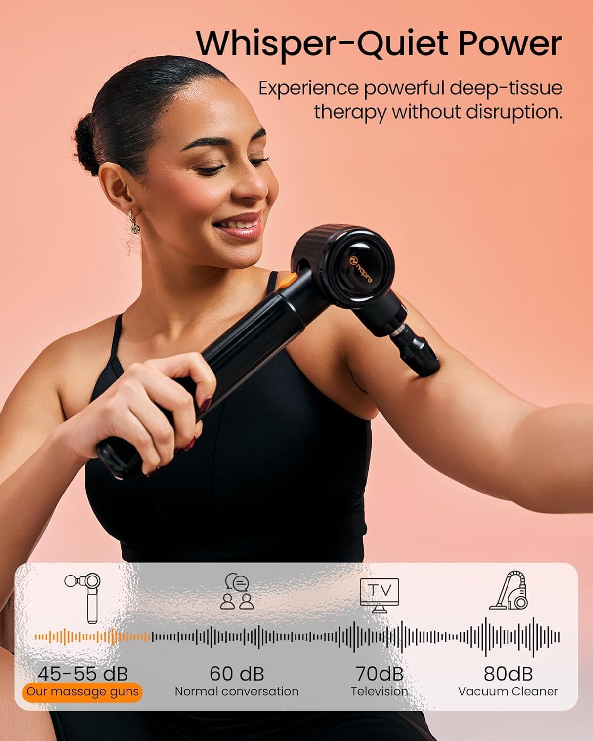 NAPRE Massage Gun,Massage Gun Deep Tissue with Extension Handle & 3 Adjustable Angles,Handheld Percussion Back Massager for Muscle/Neck/Body Pain Relief,6 Heads,Black