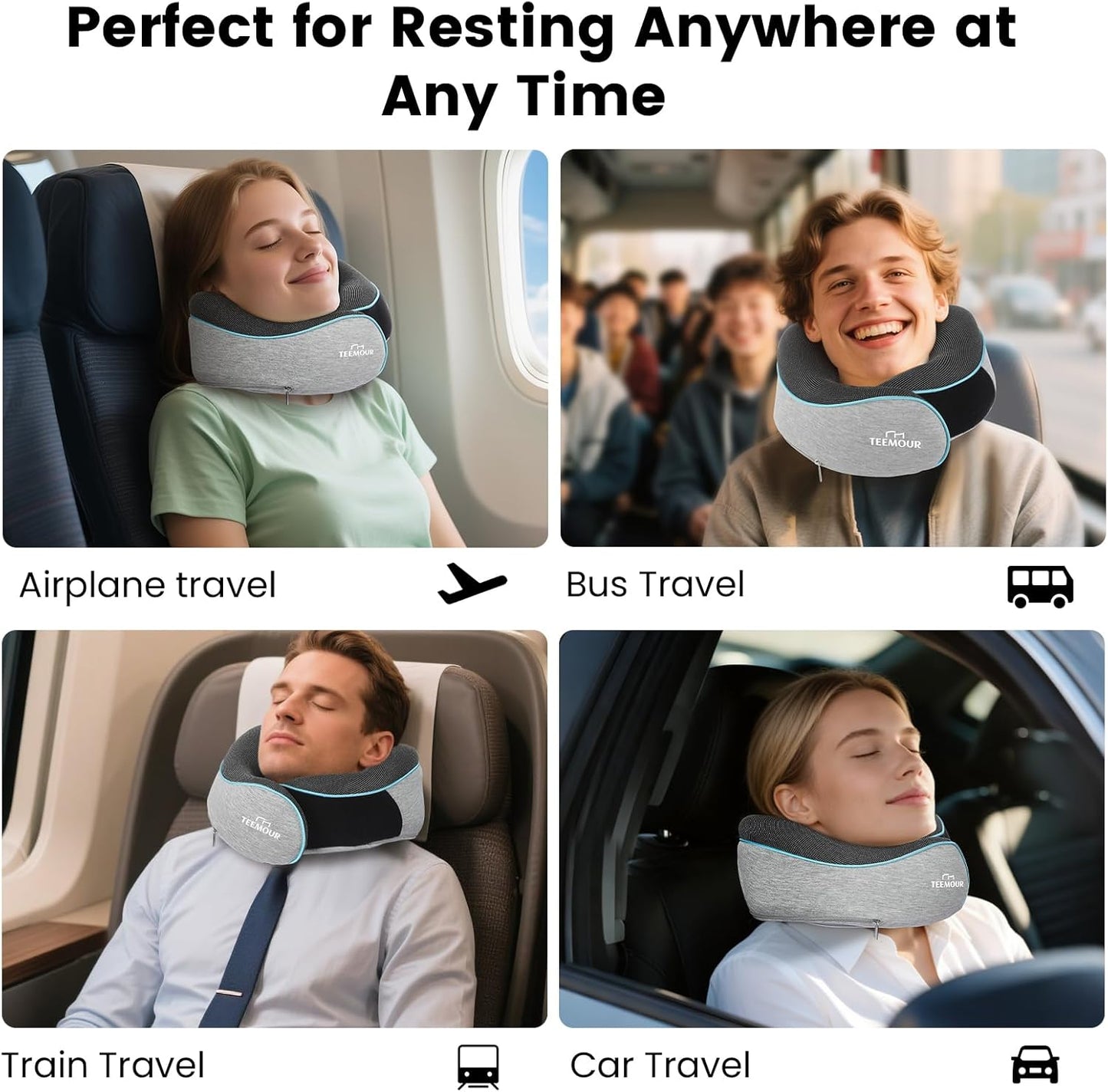 Travel Pillow-Neck Pillows for Airplanes, Memory Foam Travel Neck Pillow for Long Flights|Airport Travel Essentials 360° Support Gifts for Travellers With Eye Mask & Earplugs, Portable Carry Bag