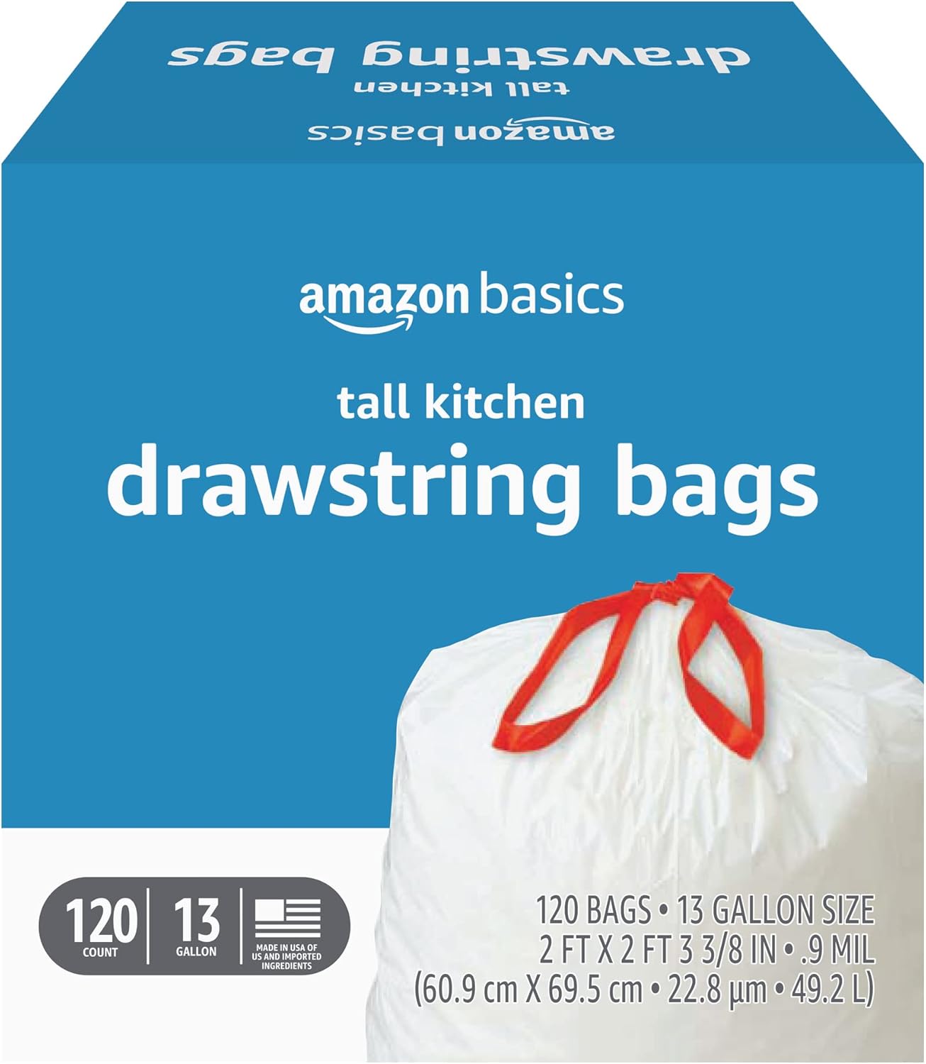 Amazon Basics Tall Kitchen Drawstring Trash Bags, Clean Fresh Scent, 13 Gallon, Odor Control, 0.9 mil Thickness, 80 Count (Previously Solimo)