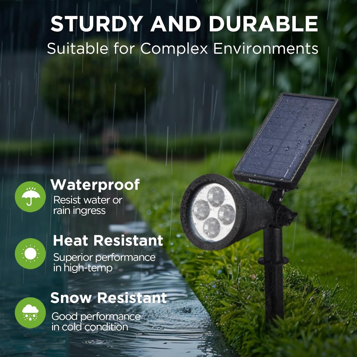 InnoGear Solar Spot Lights, Outdoor Solar Lights Solar Spotlights Flag Pole Light Waterproof Landscape Lighting Outside for Flag Uplighting Backyard Patio Pathway Statue Palm Tree Sign, Cool White