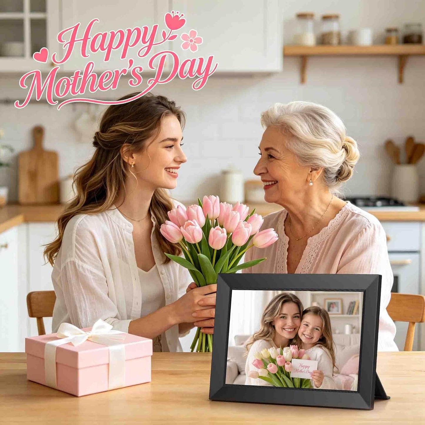Frameo 10.1 Inch WiFi Digital Picture Frame, Smart Cloud Electronic Photo Frame with HD IPS Touch Screen Slideshow 32GB Memory Auto-Rotate Wall Mount, Share Photos/Videos from Phone - Gifts for Mom