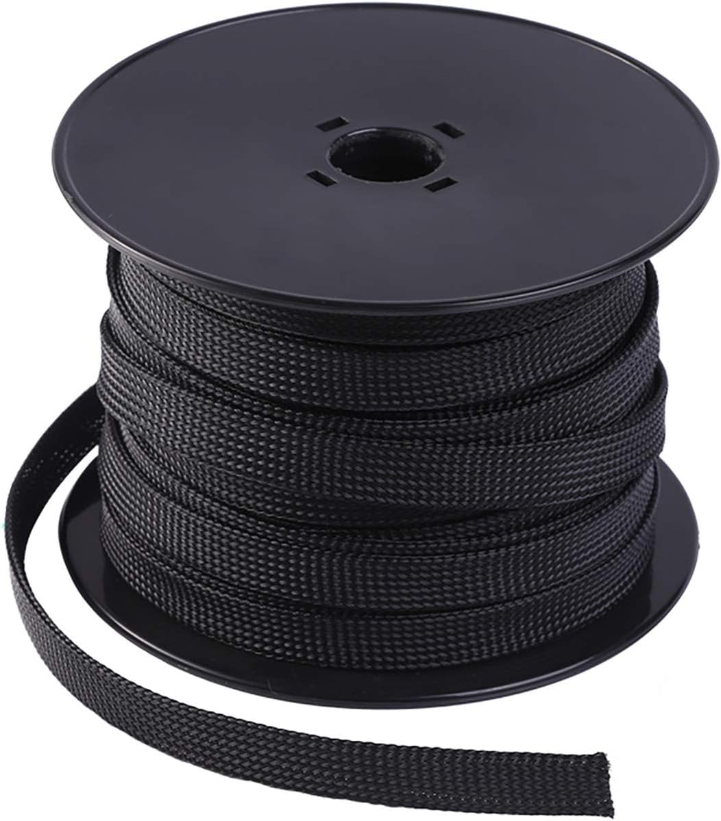 Keco 100ft – 1/8 inch PET Expandable Braided Cable Sleeve – Wire Sleeving for Audio Video and Other Home Device Cable Automotive Wire - Black