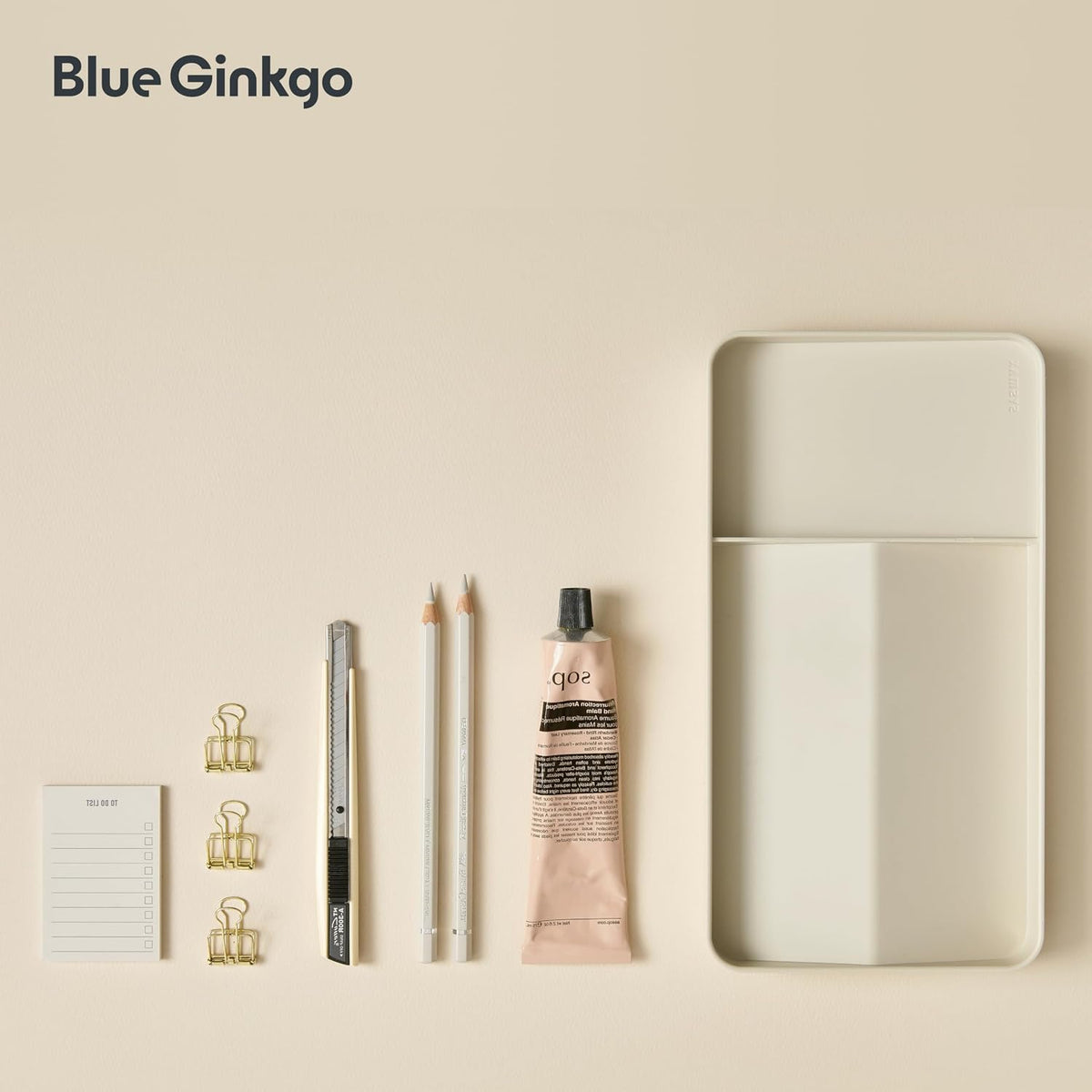BLUE GINKGO Desk Organizer Tray, Beige, Made in Korea