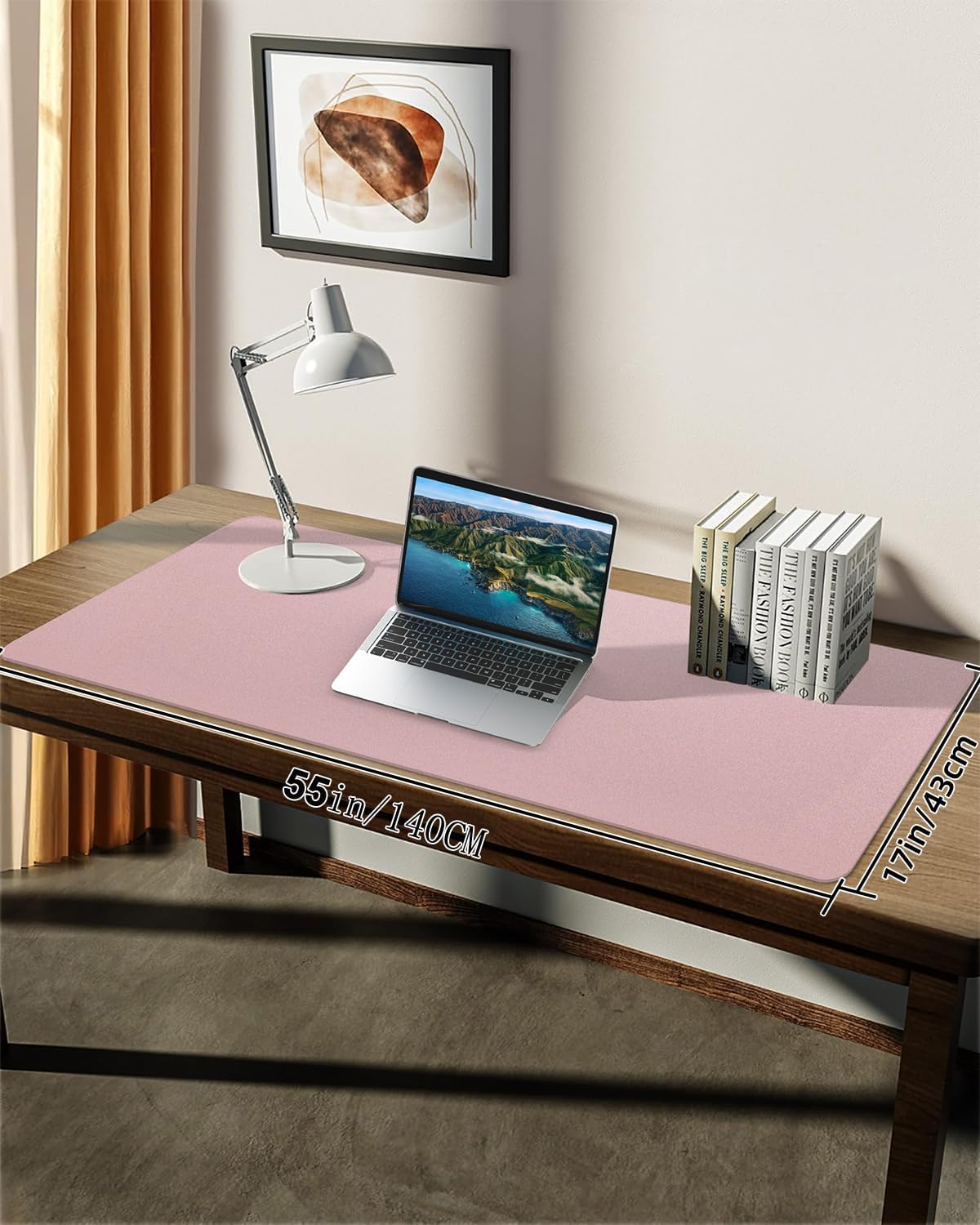 Extra Large Leather Desk Protector, Office Mat, Mouse & Laptop Pad, Non-Slip Blotter, Waterproof Writing Pad - Rose Pink, 55" x 17"
