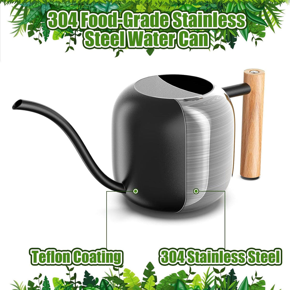 Green Moon 1.2L/41oz Metal Metal Watering Can with Long Spout, Black