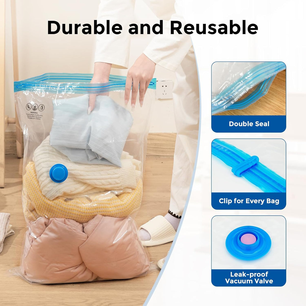 ETENWOLF Vacuum Storage Bags for Travel with Rechargeable Wireless Pump, Vacuum Seal Bags for Clothes and Travel, Space Saver Bags in Carry-On Sizes, Perfect for Luggage and Suitcases, 12 Combo