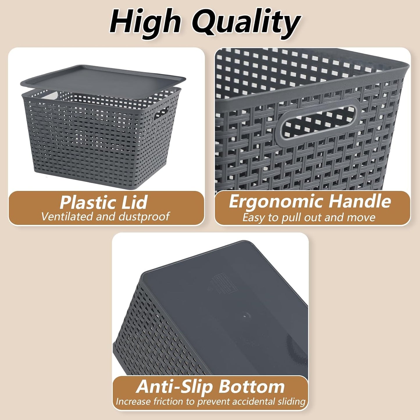 Xyskin Storage Bins with Lids, Stackable Plastic Basket Containers, 6-Pack
