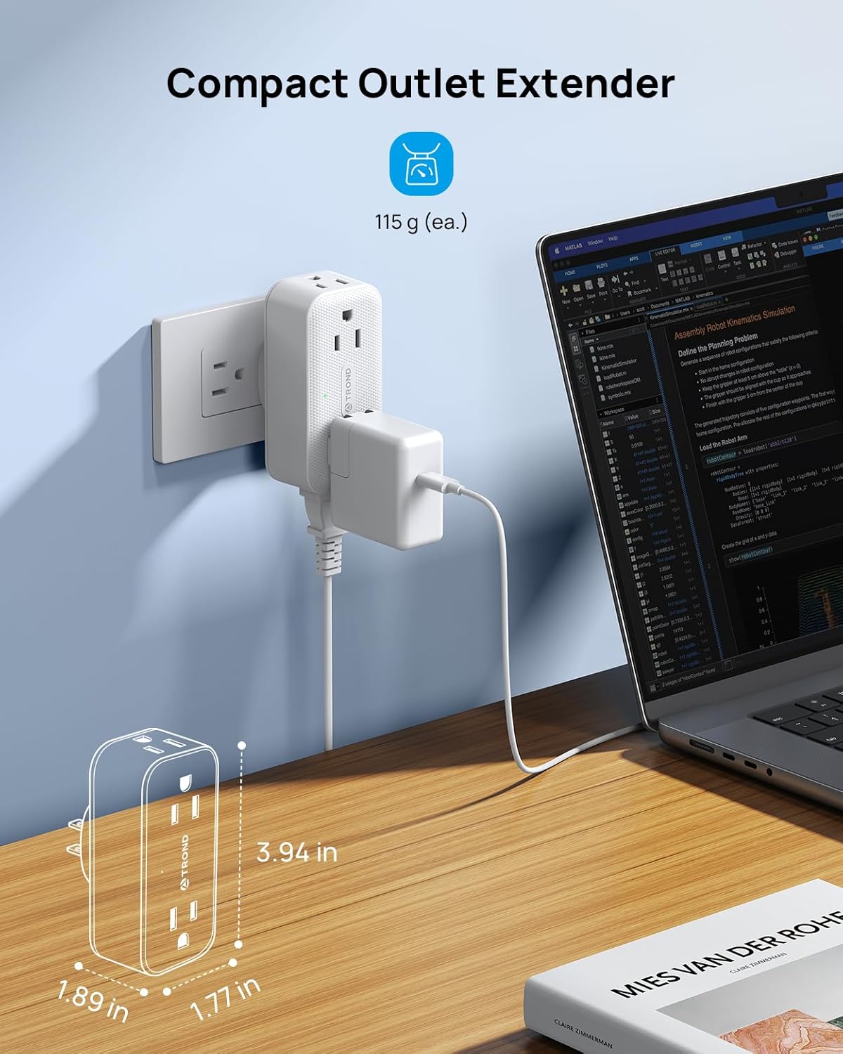 TROND Surge Protector Outlet Extender with 360 Rotating Plug, 4 AC Plug Adapter, 900 Joules Surge Protection, A Small Charging Station, 3-Sided Outlet Splitter for Home Office Travel Dorm, White