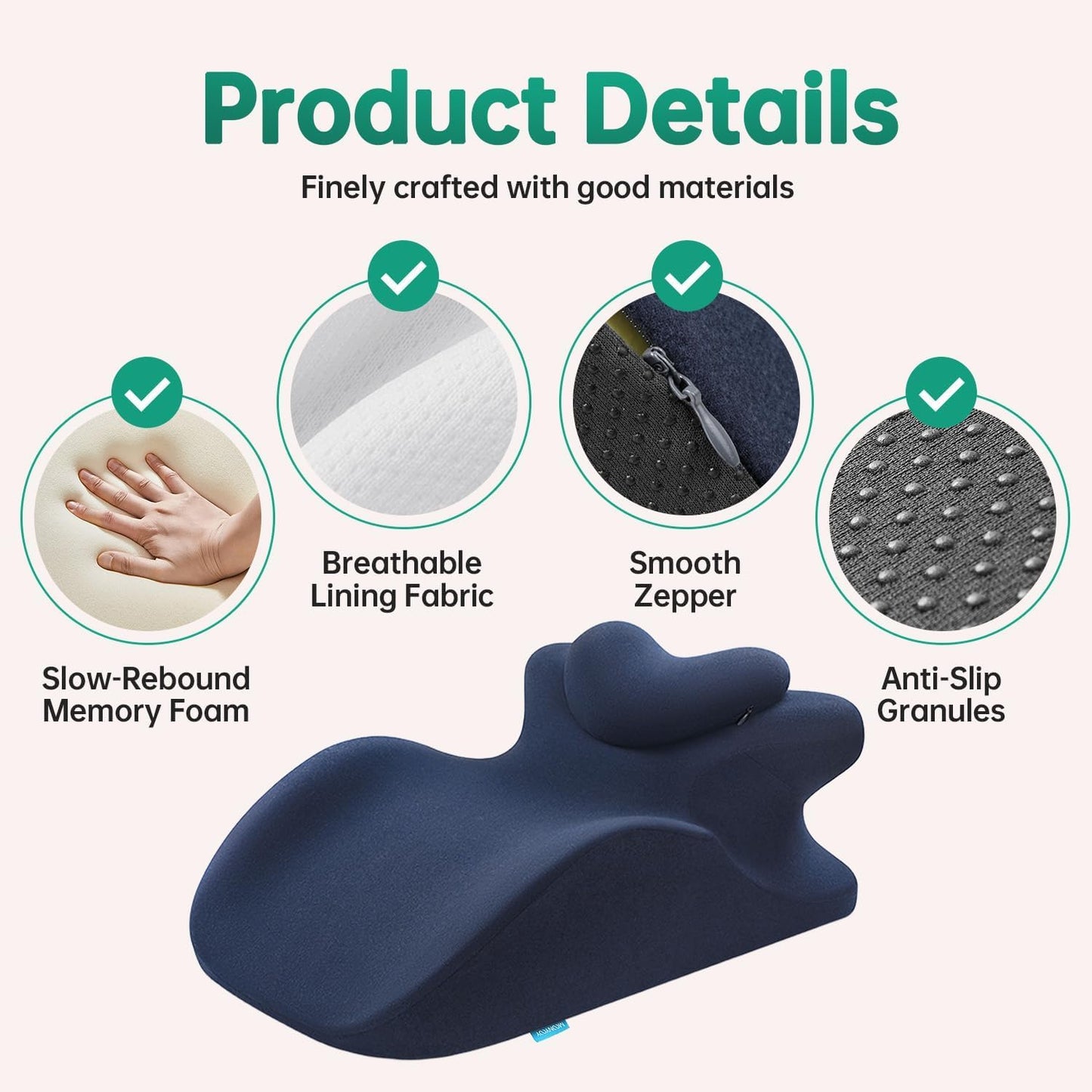 MOONYOOY Memory Foam Ergonomic Wedge Pillow for Sleeping, Acid Reflux & GERD Relief - Elevation Bed Support Pillow for Back Pain, Post Surgery Recovery, Reading with Removable Washable Cover