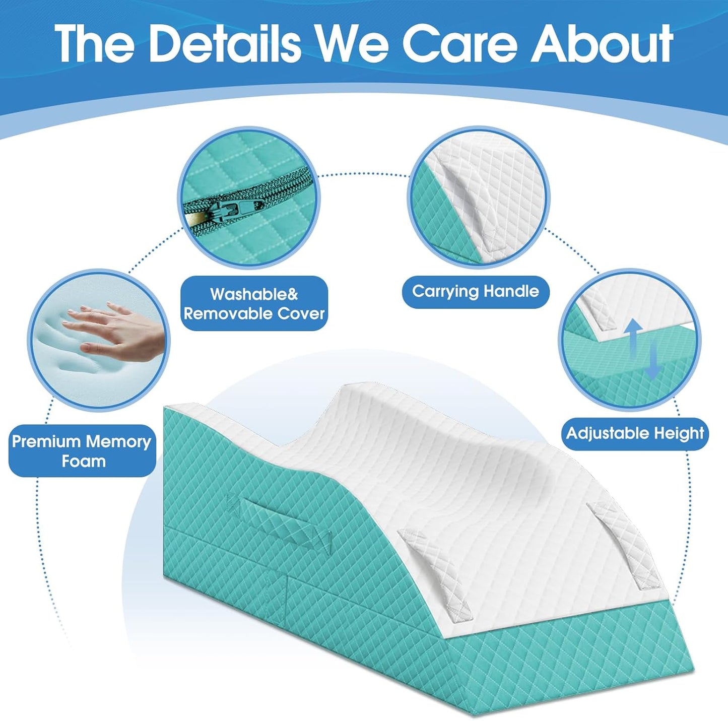 TranquilRelax Elevation Pillows for Leg After Surgery, Memory Foam Adjustable Wedge Pillow for Injury or Rest, Ankle Pillow for Sleeping Blood Circulation, Green/Single Leg