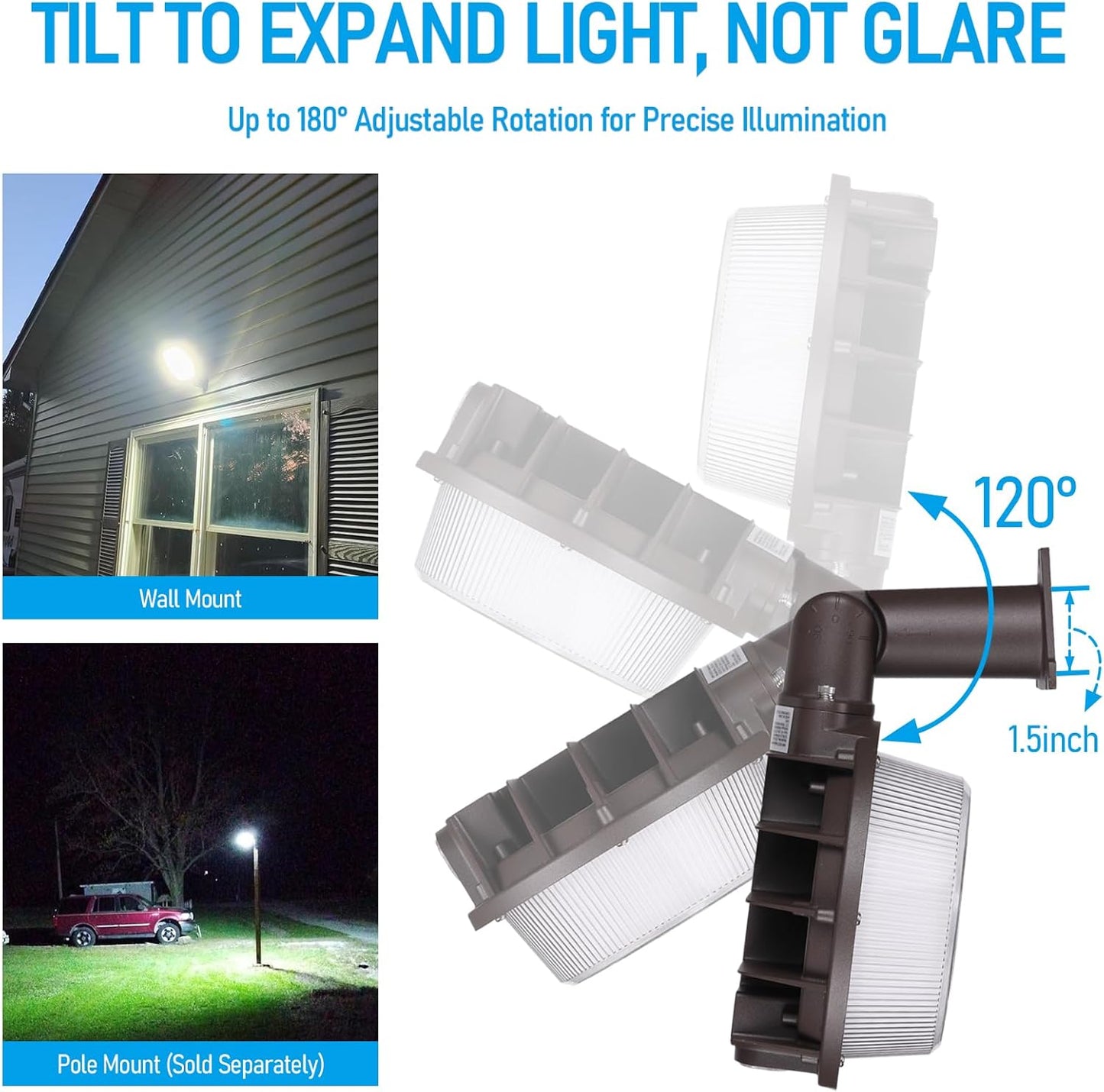 TORCHSTAR 3CCT LED Barn Light, Dusk to Dawn Area Lights with Photocell, Outdoor Security Flood Lighting, Update 40W/60W/80W Selectable, ETL Listed, IP65 Waterproof, Aluminum, 120-277V, Garage, Bronze