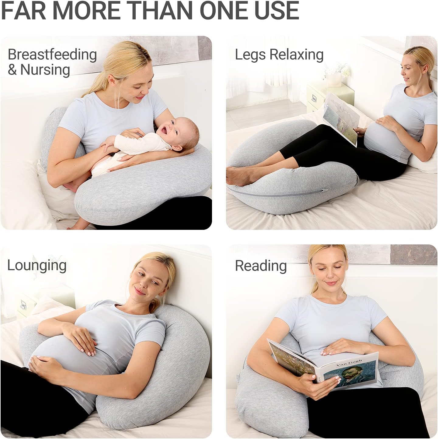 Momcozy Pregnancy Pillows for Side Sleeping, J Shaped Maternity Body Pillow for Pregnancy, Soft Pregnancy Pillow with Jersey Cover for Head Neck Belly Support, Grey