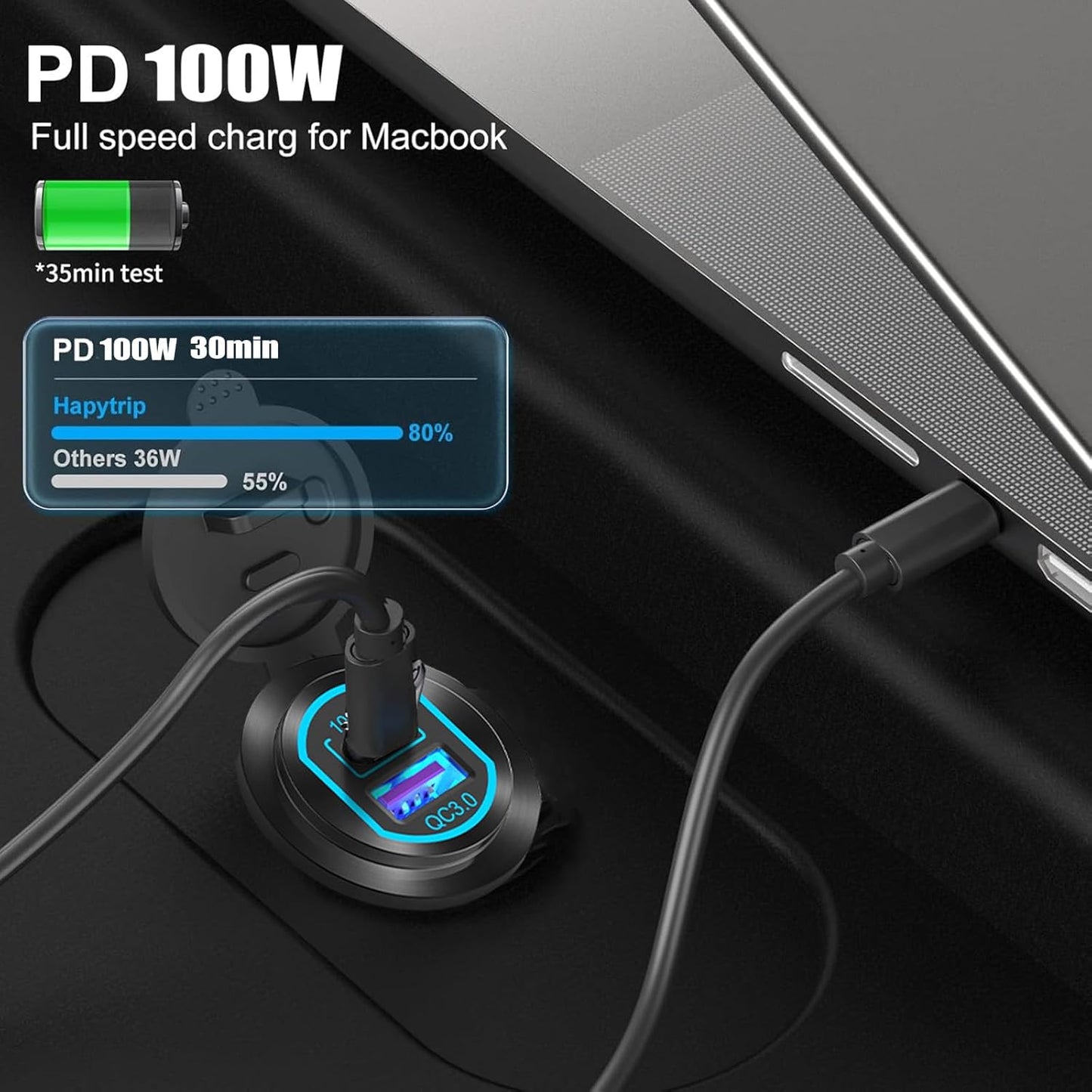 12V USB Outlet PD 100W USB C and QC3.0 18W Port Aluminum Car Charger Socket for Laptops Tablets Phones, Cigarette Lighter Replacement Car Accessories DIY for RV Camper Truck Boat Golf